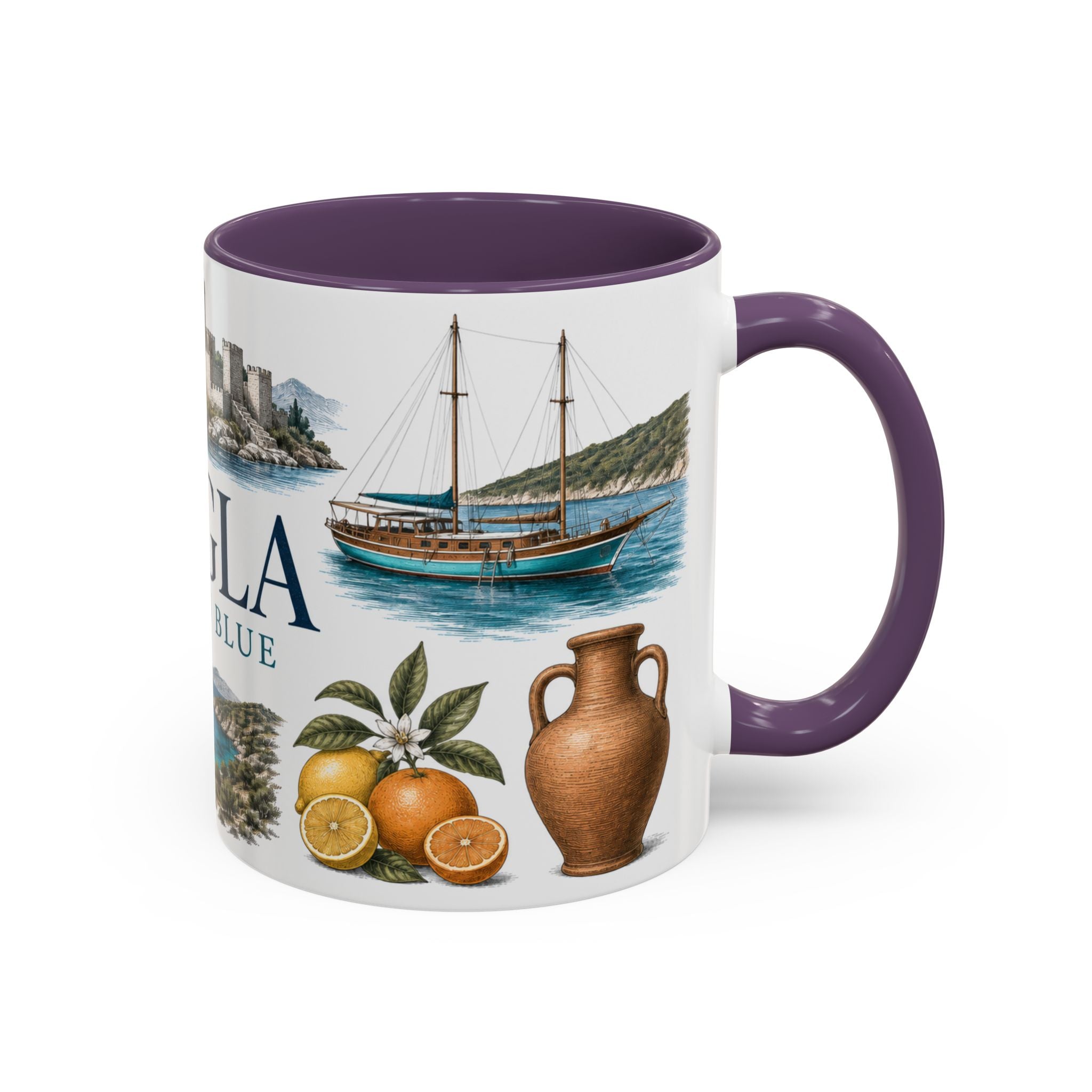 Mugla Coffee Mug | Turkey Travel Souvenir | Vintage Illustrated City Gift | 11 oz 15 oz Accent Mug