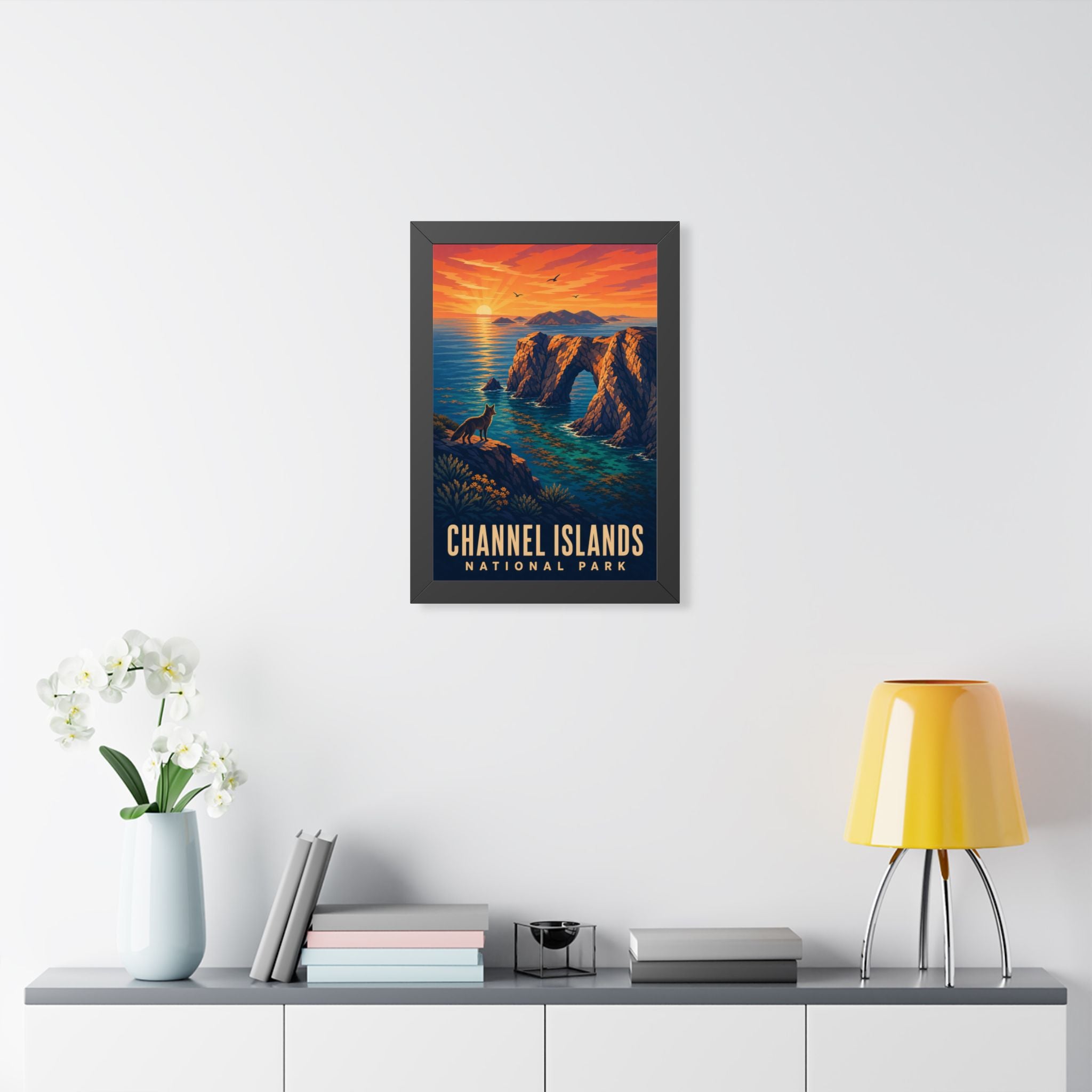 Channel Islands National Park Framed Poster | Vintage Travel Wall Art | Black Walnut White Frame | 16x24 20x30