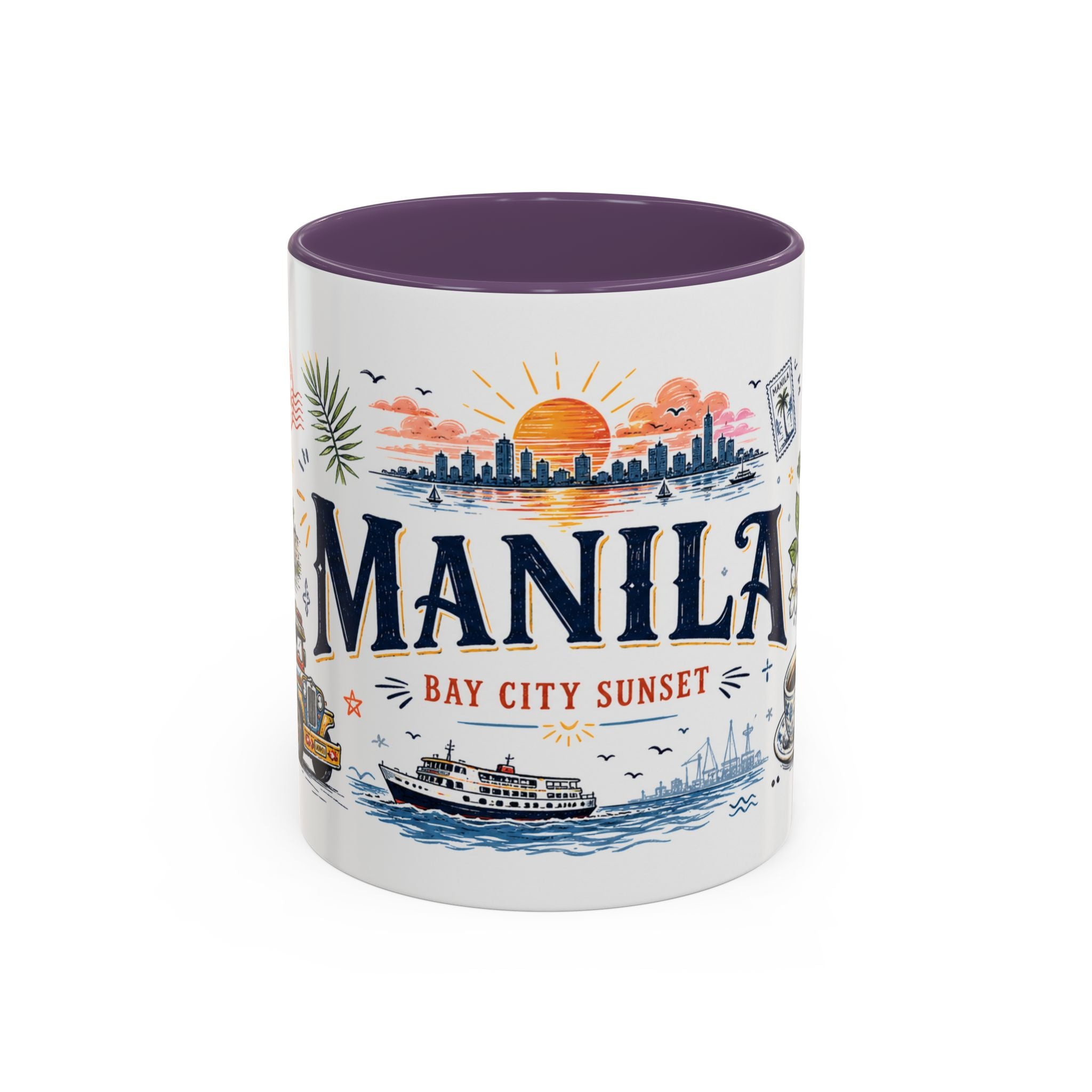Manila Coffee Mug | Philippines Souvenir Travel Gift | Accent Color Ceramic 11oz 15oz