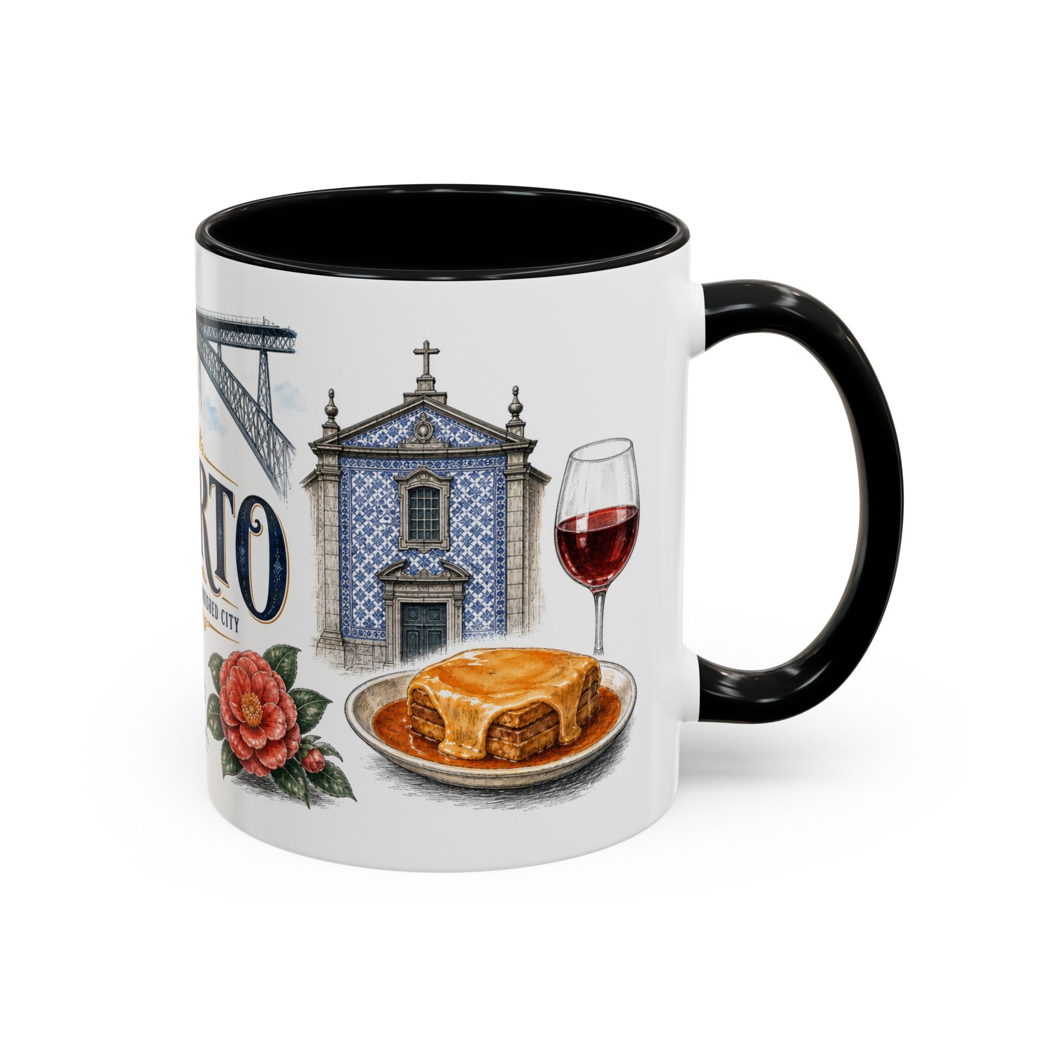 Porto Coffee Mug | Portugal Travel Souvenir | Vintage Illustrated City Gift | 11 oz 15 oz Accent Mug