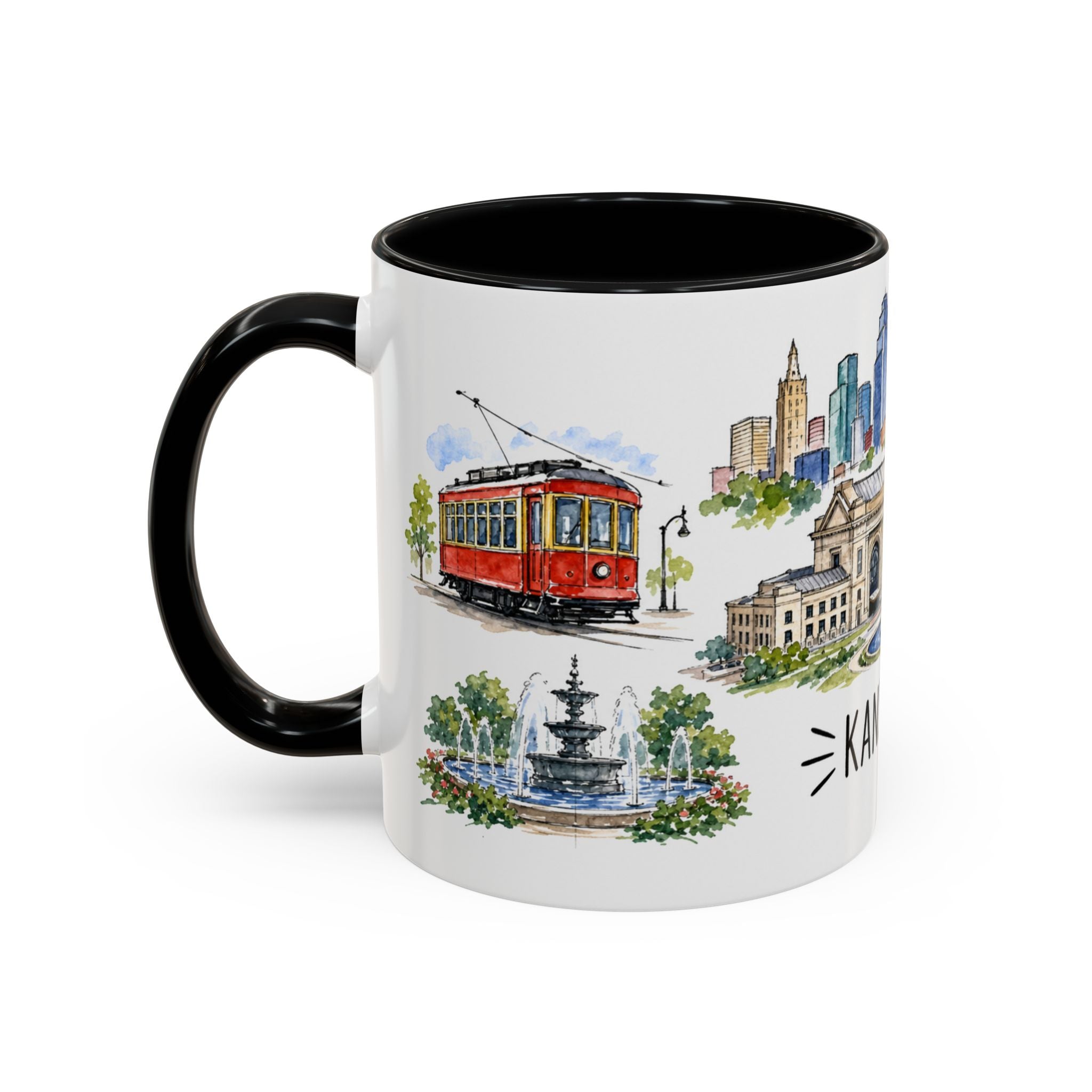 Kansas City Illustrated Travel Mug | City Souvenir Accent Coffee Mug | 11oz 15oz Ceramic Cup