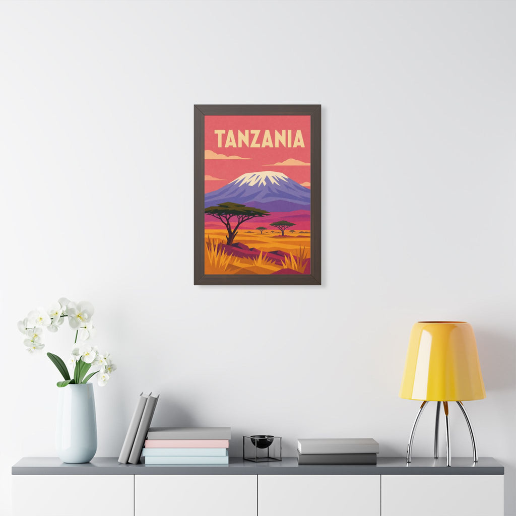 Tanzania Kilimanjaro Tanzania Framed Poster | Vintage Travel Wall Art | Black Walnut White Frame | 16x24 20x30