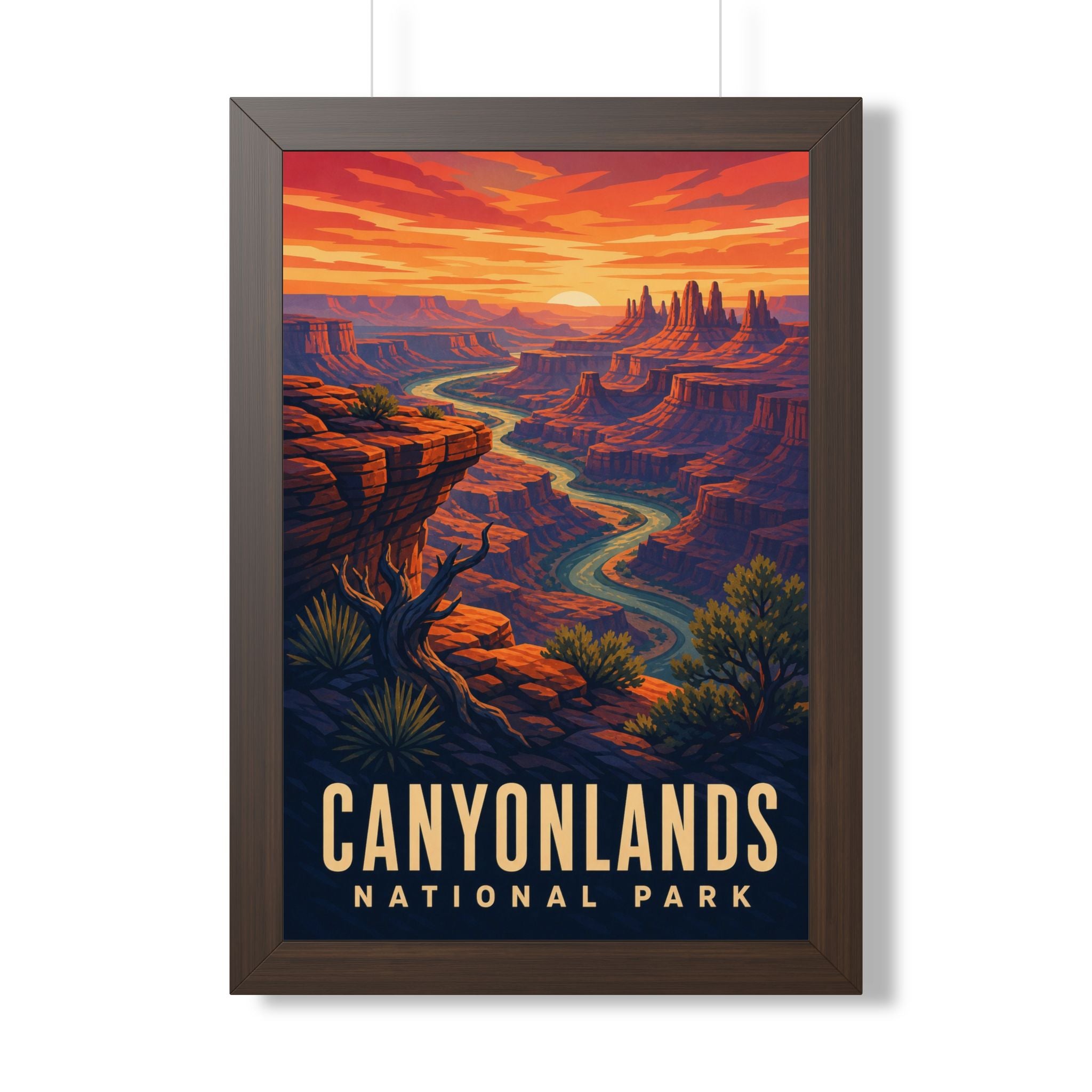 Canyonlands National Park Framed Poster | Vintage Travel Wall Art | Black Walnut White Frame | 16x24 20x30