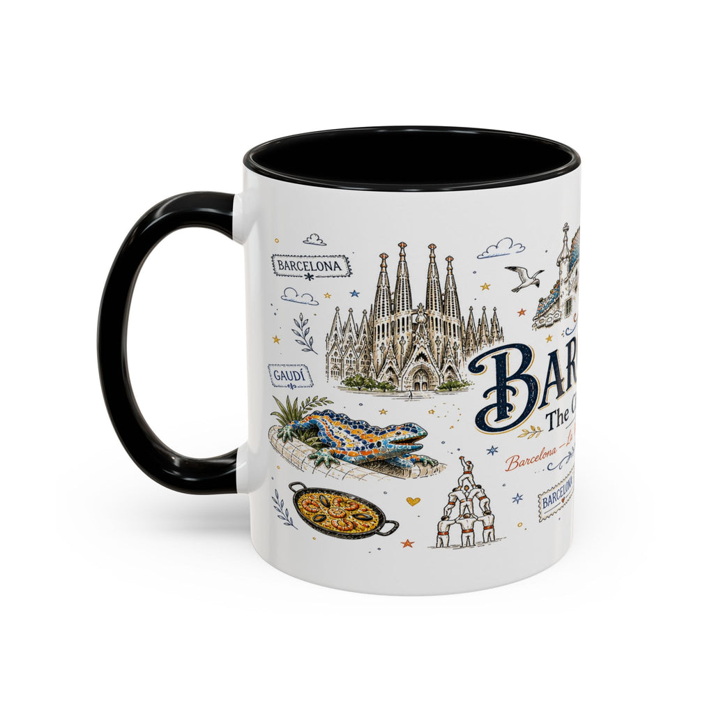 Barcelona Coffee Mug | Spain Souvenir Travel Gift | Accent Color Ceramic 11oz 15oz