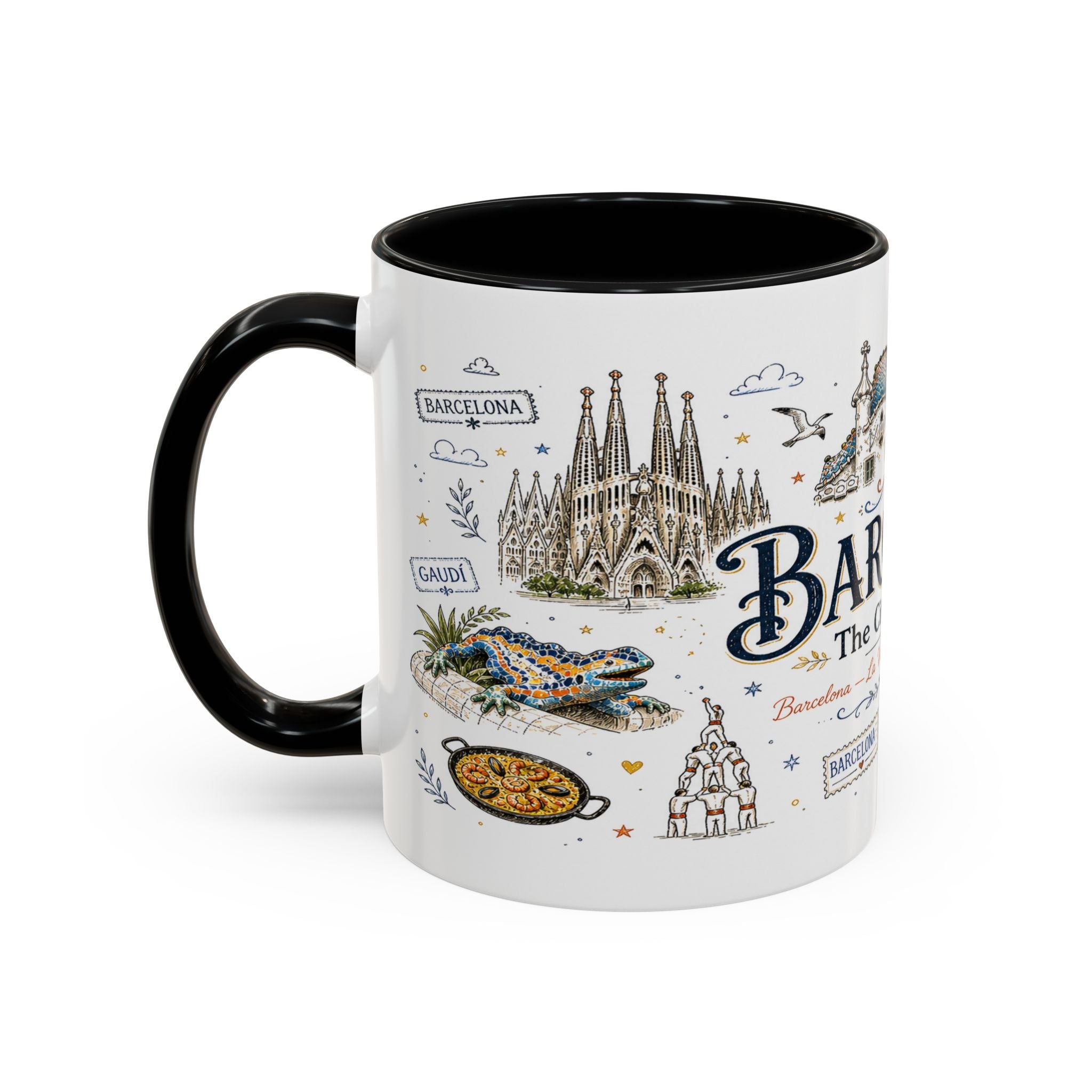 Barcelona Coffee Mug | Spain Souvenir Travel Gift | Accent Color Ceramic 11oz 15oz