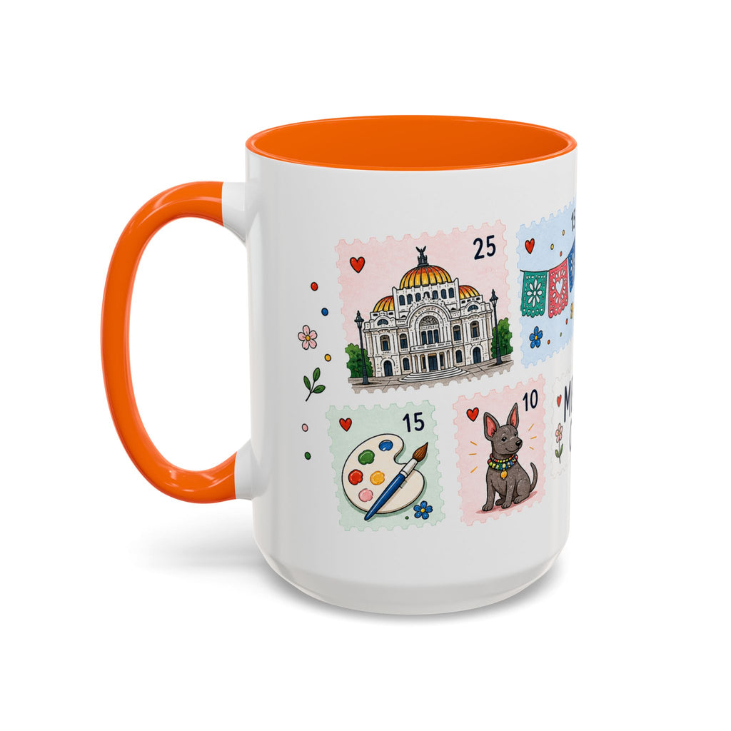 Mexico City Coffee Mug | Postage Stamp Collage Mug | Travel Souvenir Accent Cup 11oz 15oz