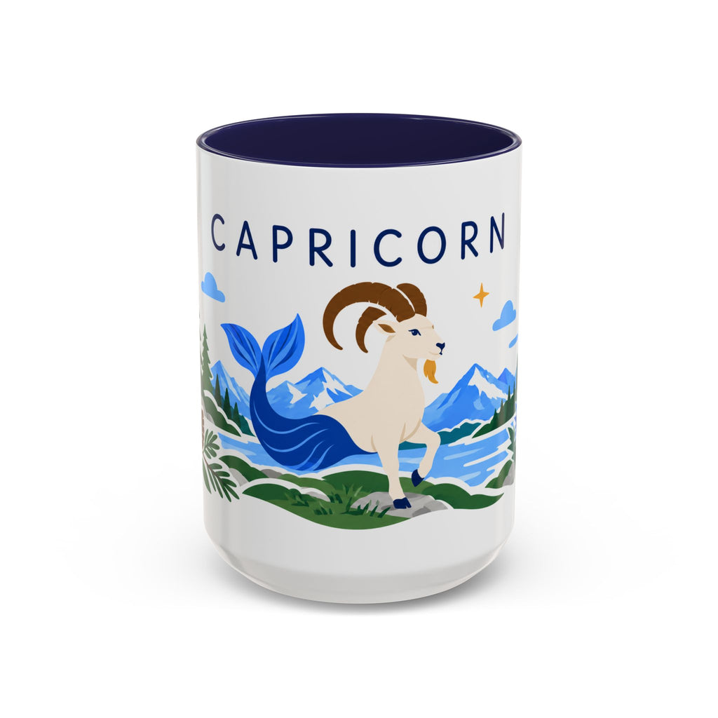 Capricorn Zodiac Coffee Mug | Sea Goat and Floral Design | Astrology Birthday Gift | 11 oz 15 oz Ceramic Accent Mug