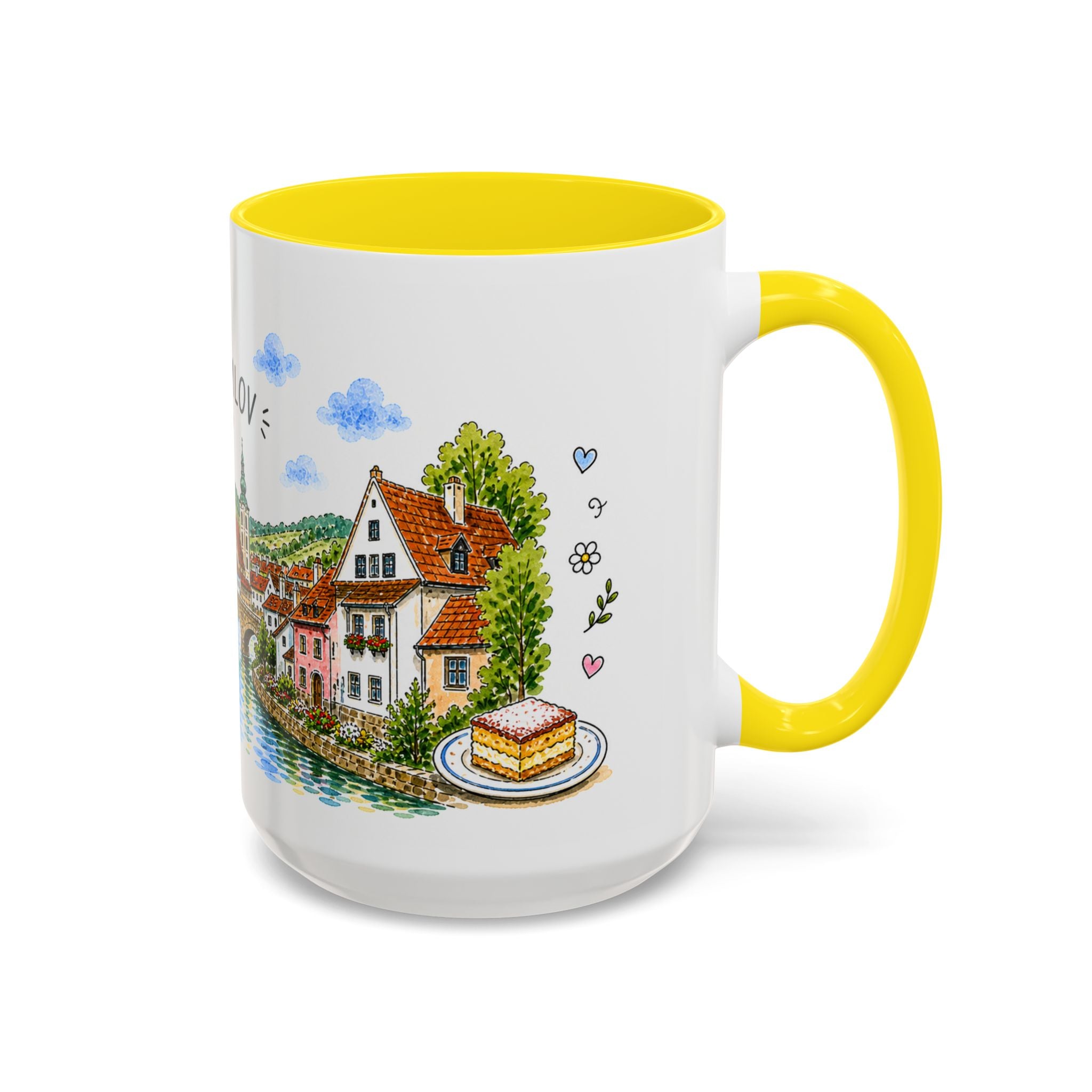 Cesky Krumlov Illustrated Travel Mug | Czechia Souvenir Accent Coffee Mug | 11oz 15oz Ceramic Cup