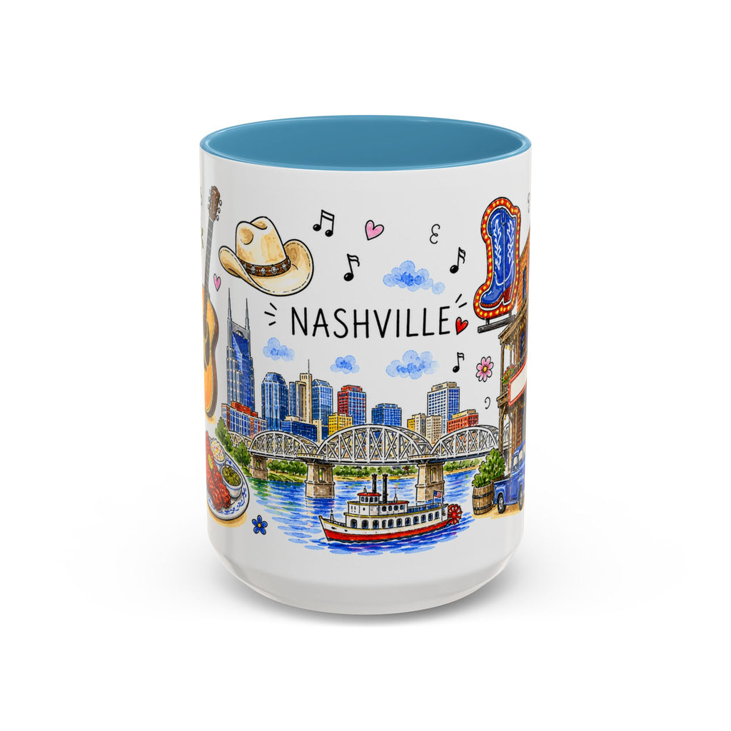 Nashville Illustrated Travel Mug | City Souvenir Accent Coffee Mug | 11oz 15oz Ceramic Cup