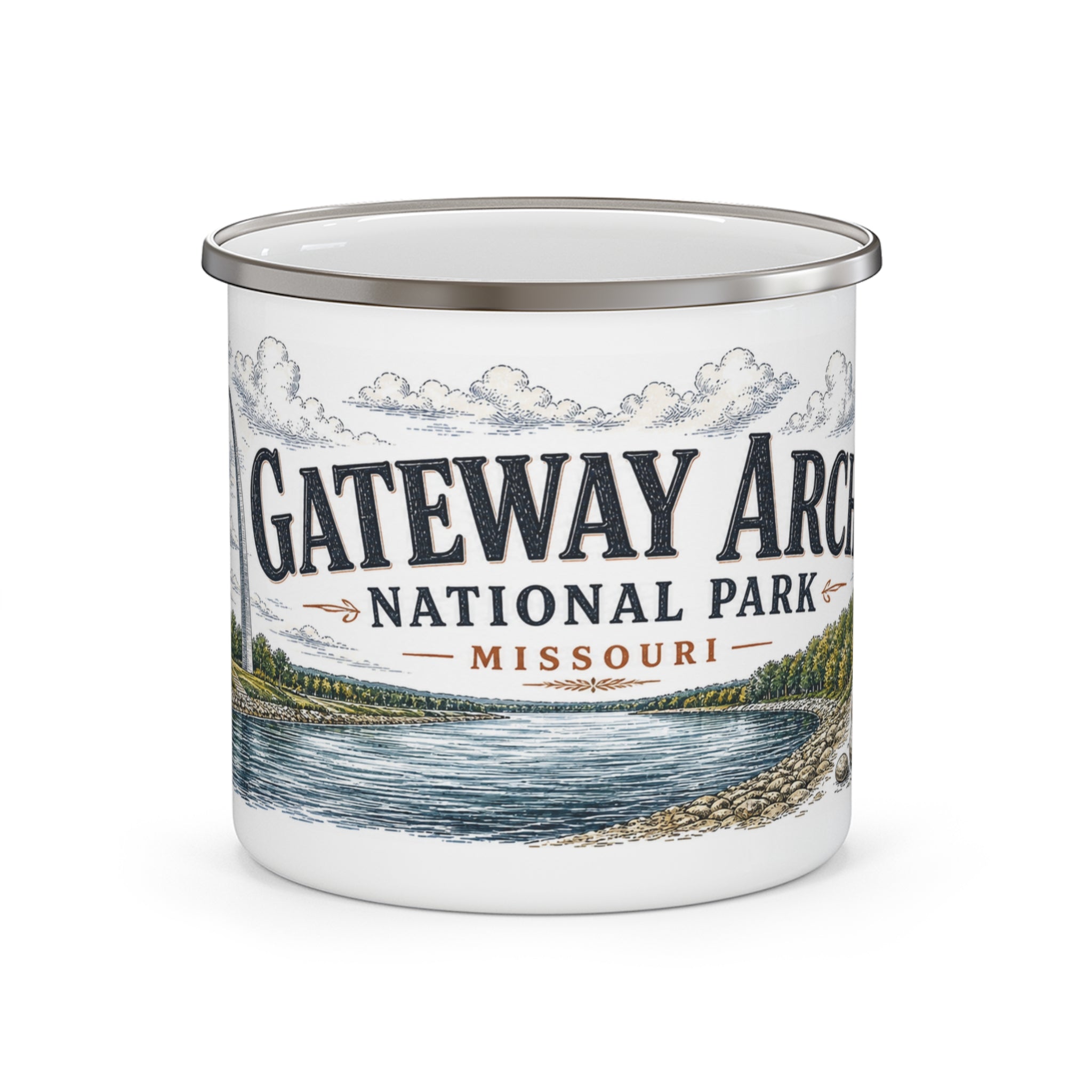 Gateway Arch National Park Vintage Enamel Camping Mug | 12oz National Park Hiking Gift