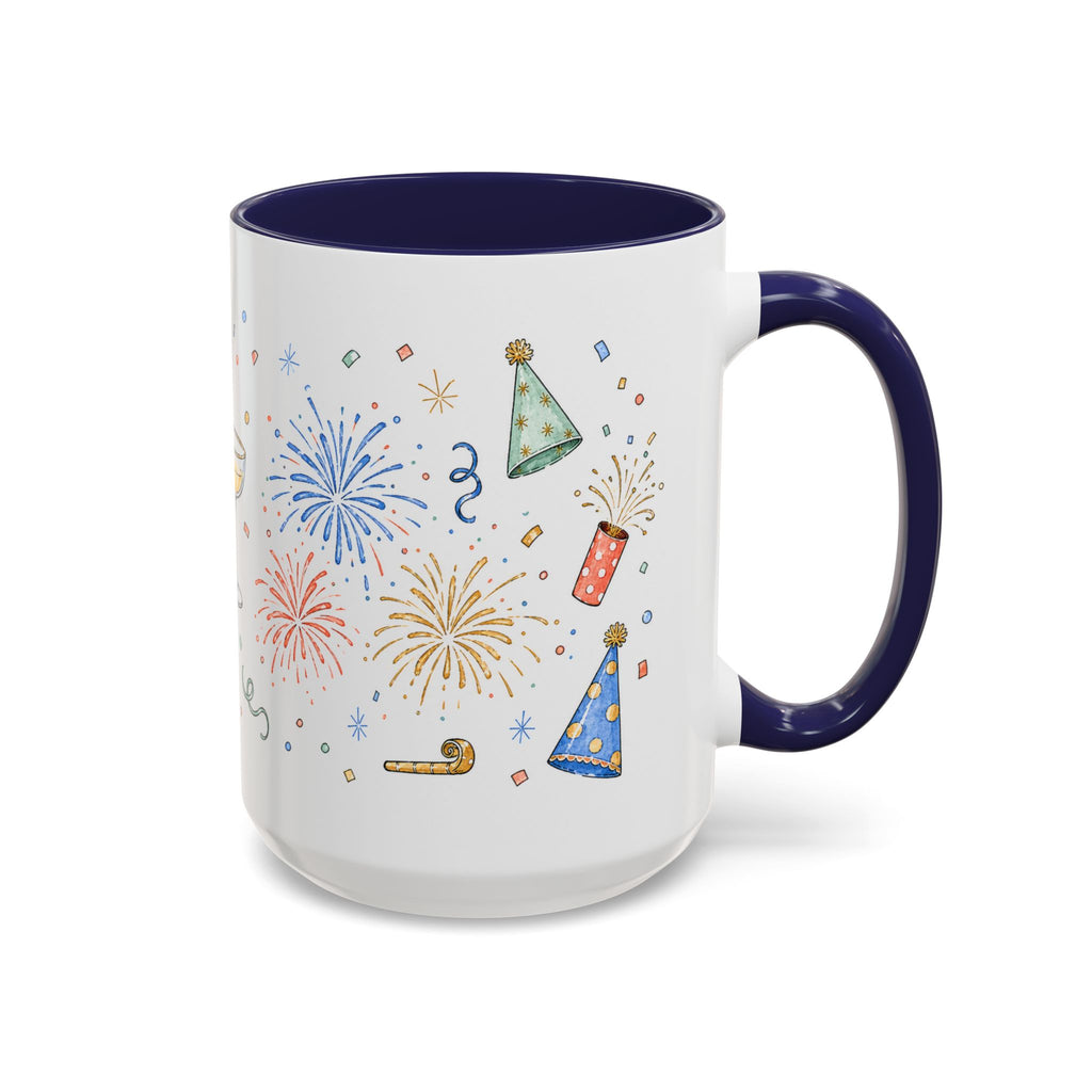 New Year Mug | Midnight Clock Toast Watercolor Celebration Gift | Accent Cup 11oz 15oz