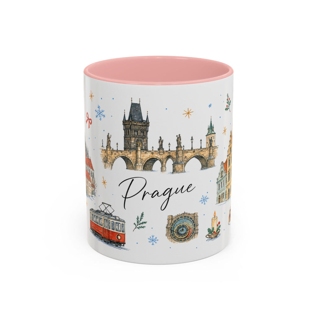 Prague Christmas Mug | Watercolor Travel Souvenir | Holiday Gift | Accent Ceramic Coffee Cup 11oz 15oz