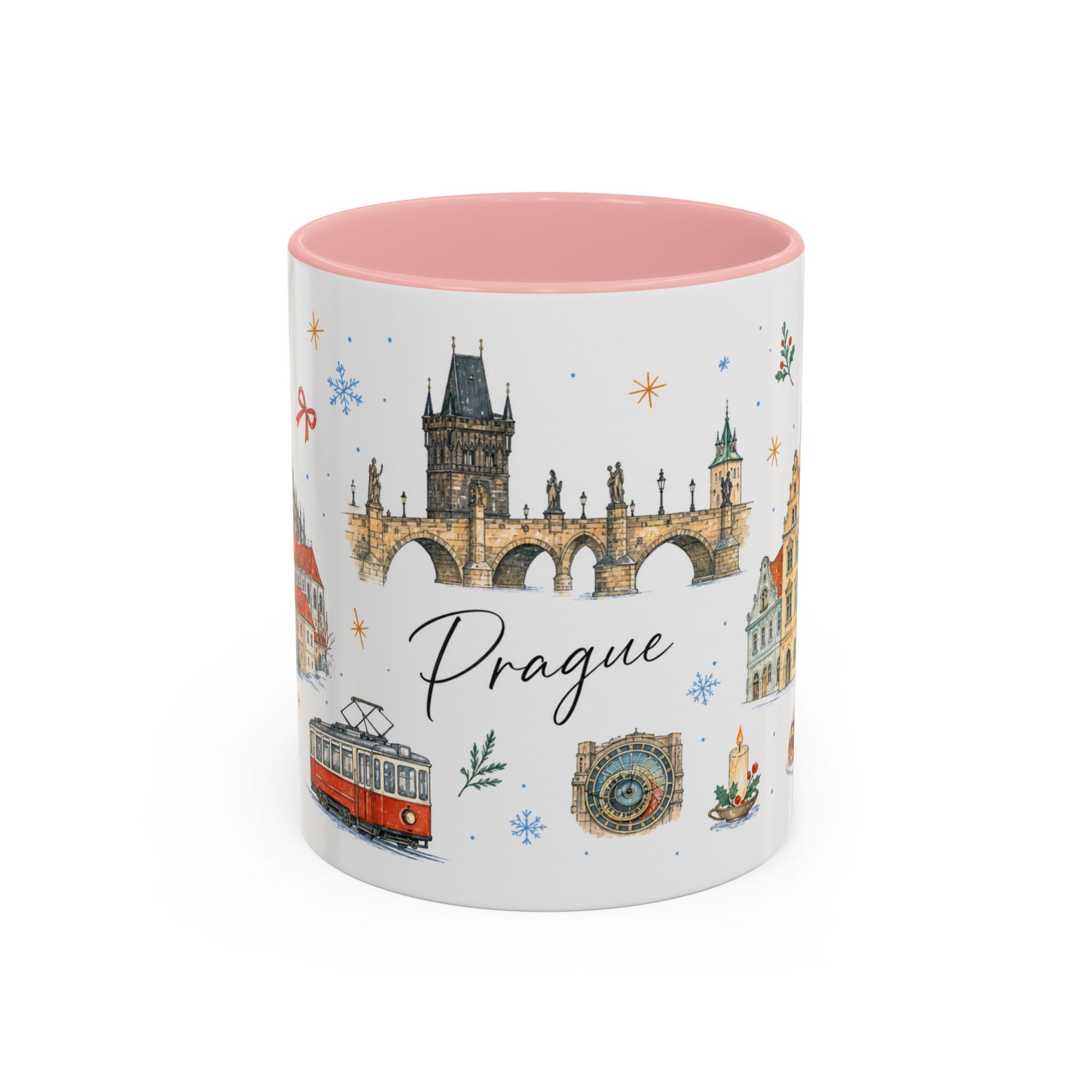 Prague Christmas Mug | Watercolor Travel Souvenir | Holiday Gift | Accent Ceramic Coffee Cup 11oz 15oz