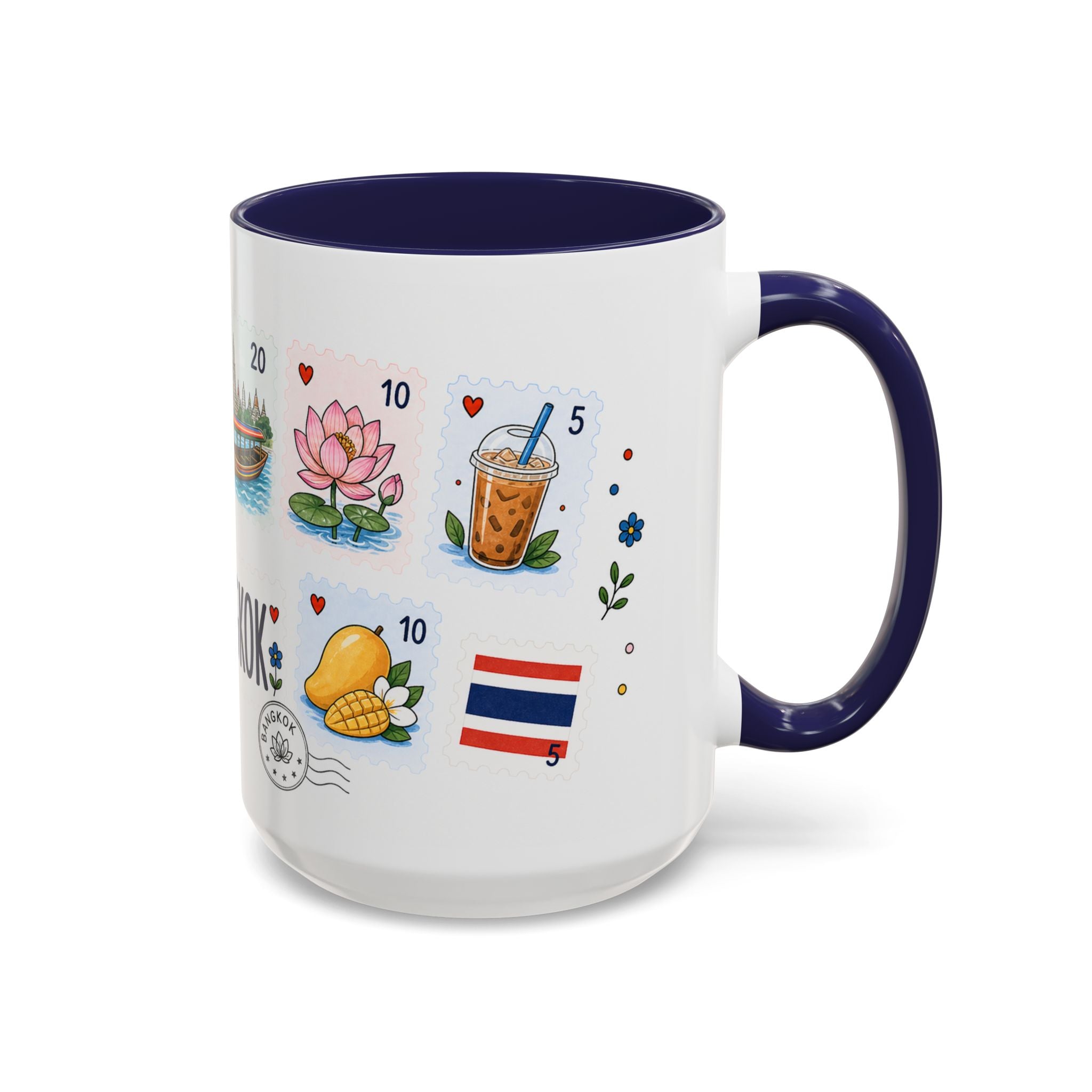Bangkok Coffee Mug | Postage Stamp Collage Mug | Travel Souvenir Accent Cup 11oz 15oz
