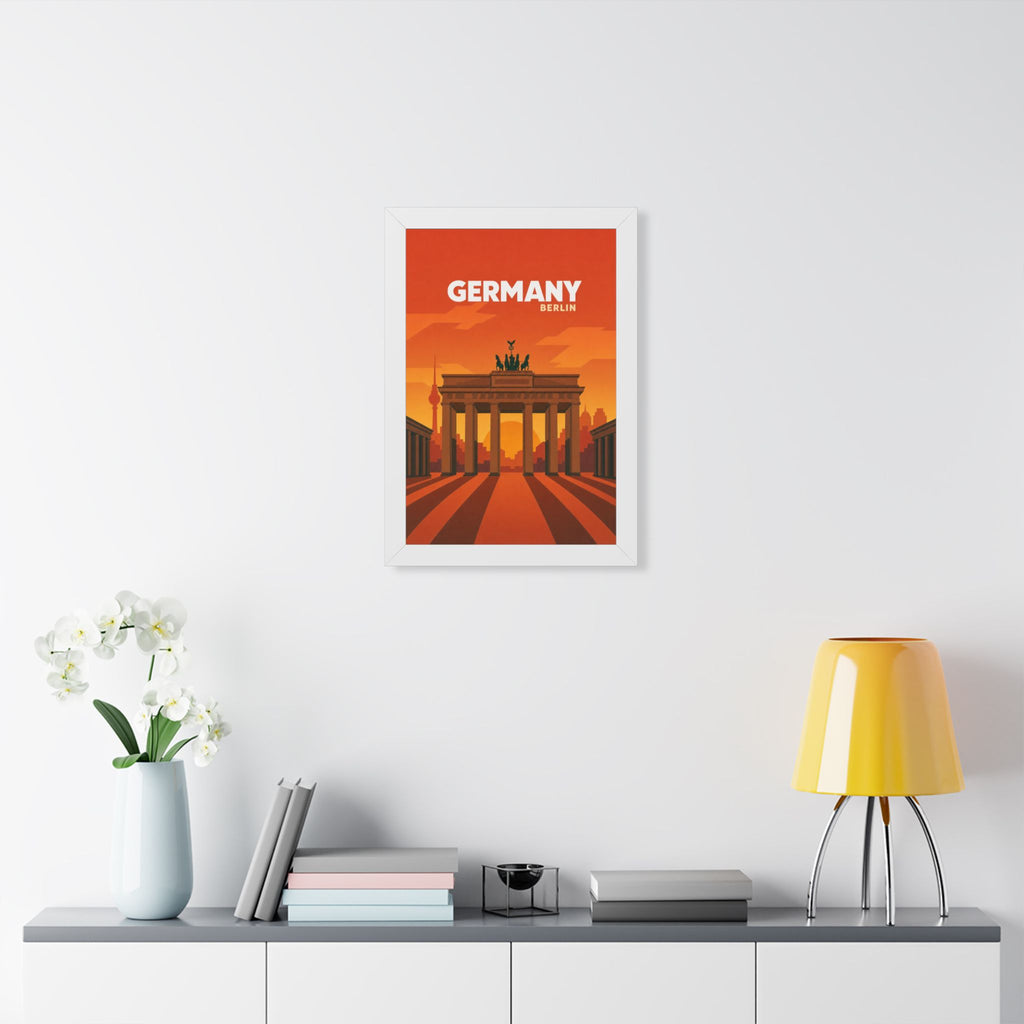 Berlin Germany Framed Poster | Vintage Travel Wall Art | Black Walnut White Frame | 16x24 20x30