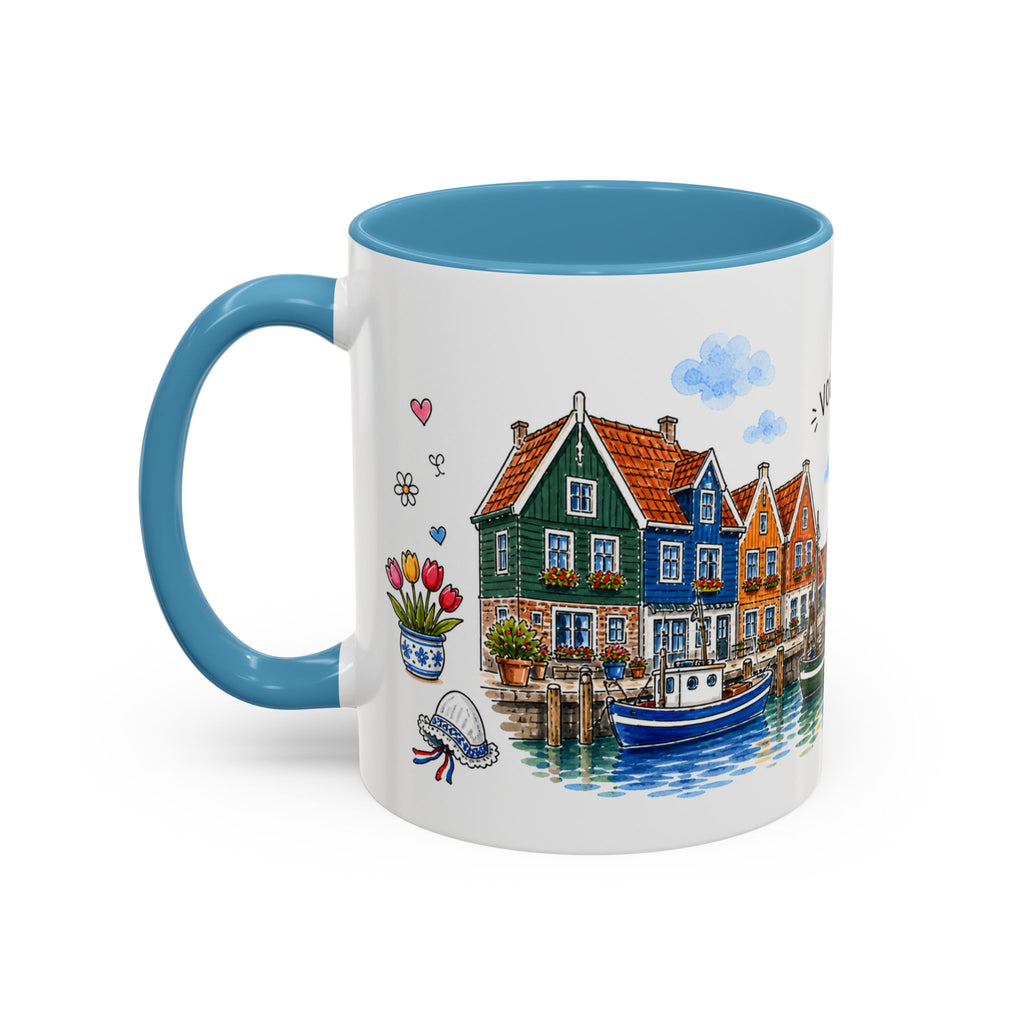 Volendam Illustrated Travel Mug | Netherlands Souvenir Accent Coffee Mug | 11oz 15oz Ceramic Cup