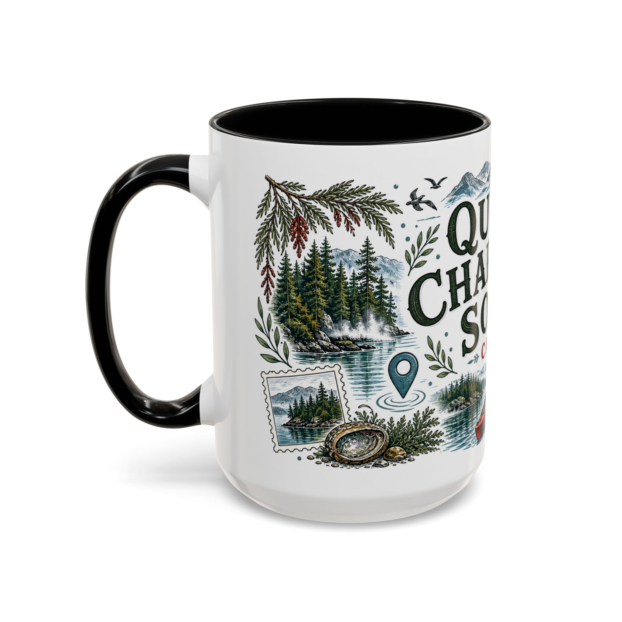 Queen Charlotte Sound Coffee Mug | Travel Destination Souvenir Gift | Accent Color Ceramic 11oz 15oz