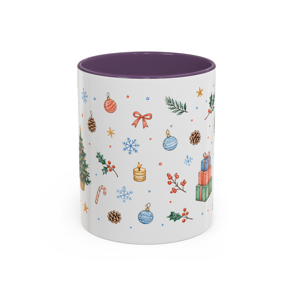 Christmas Mug | Watercolor Tree Gifts Wreath Holiday Cup | Accent Coffee Mug 11oz 15oz