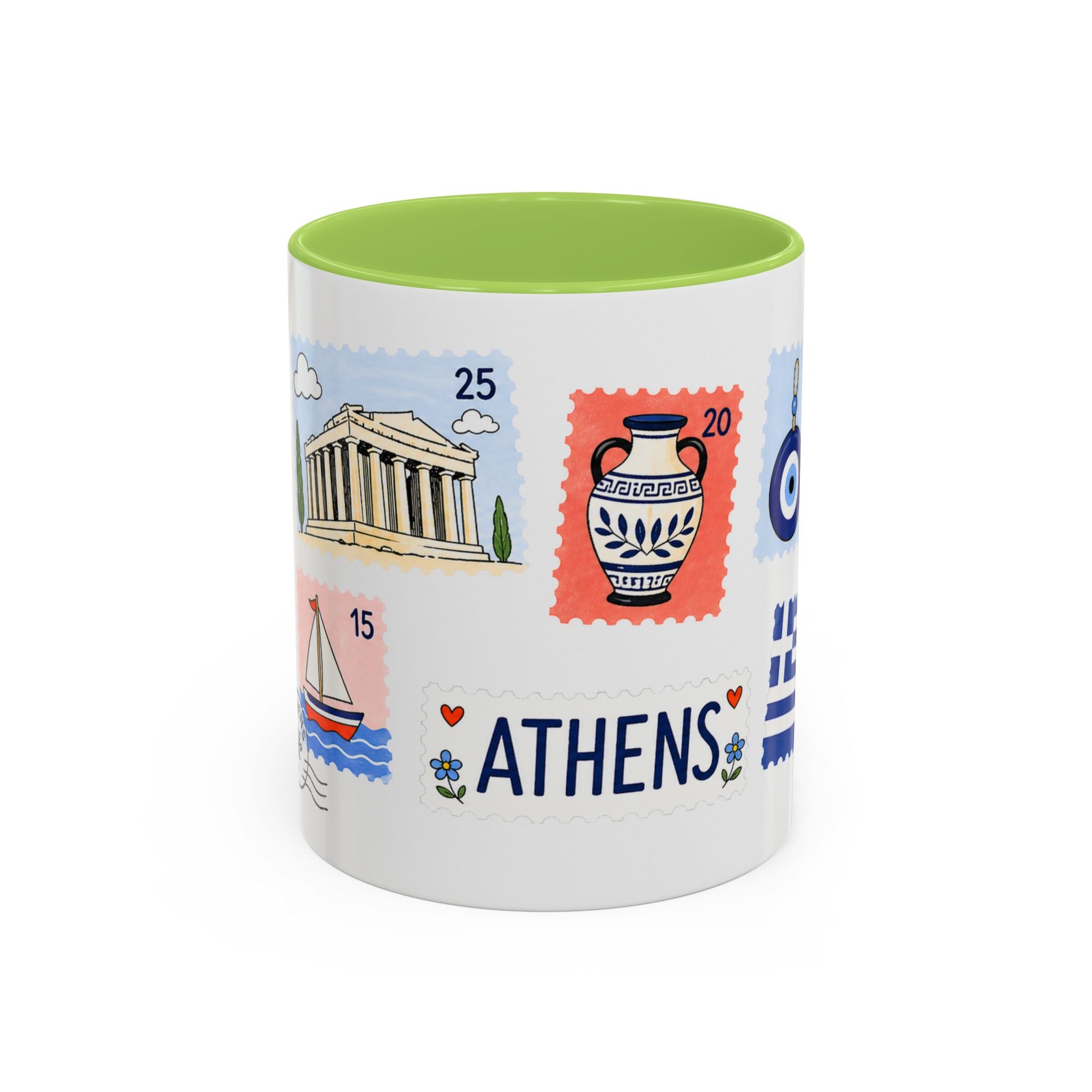 Athens Coffee Mug | Postage Stamp Collage Mug | Travel Souvenir Accent Cup 11oz 15oz