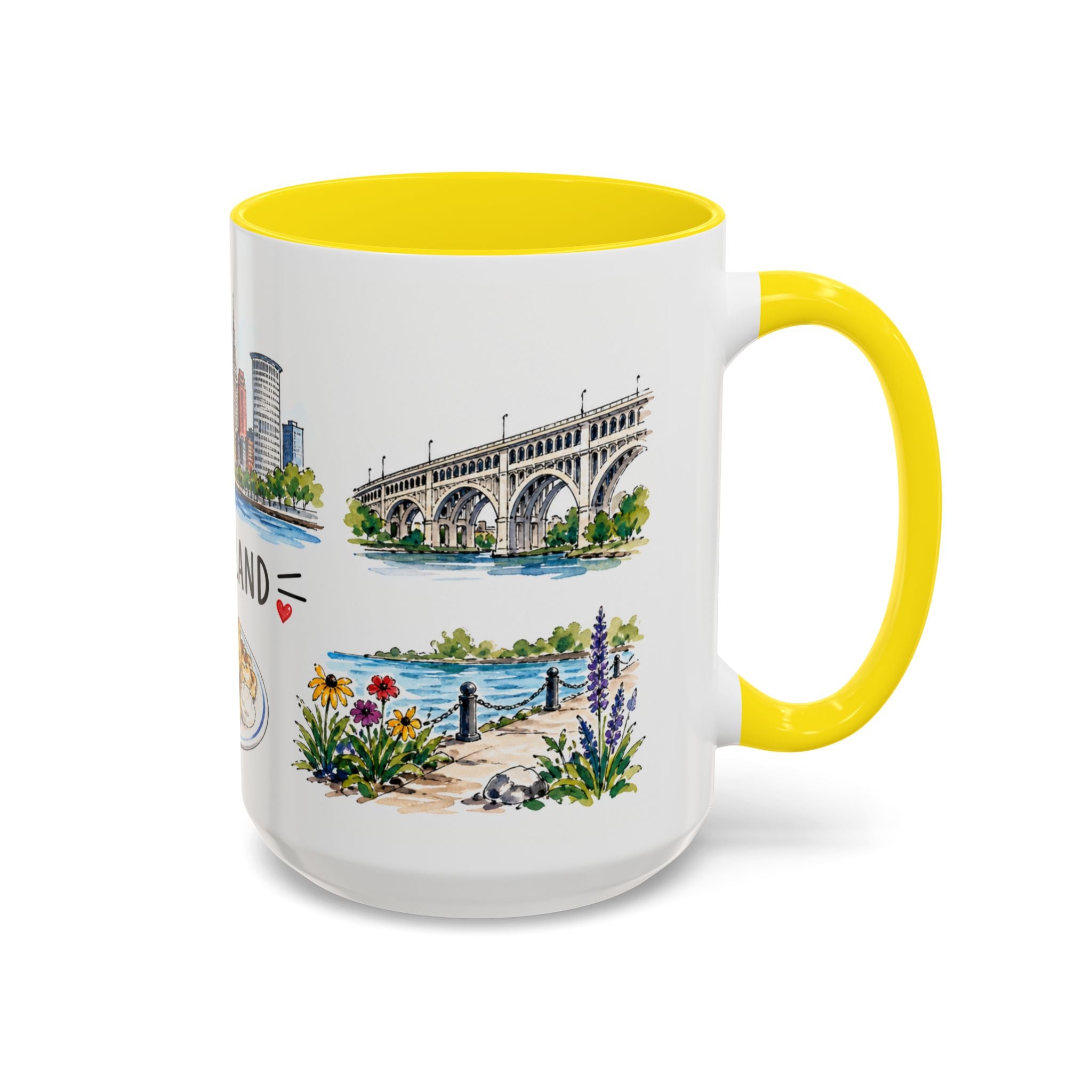 Cleveland Illustrated Travel Mug | City Souvenir Accent Coffee Mug | 11oz 15oz Ceramic Cup