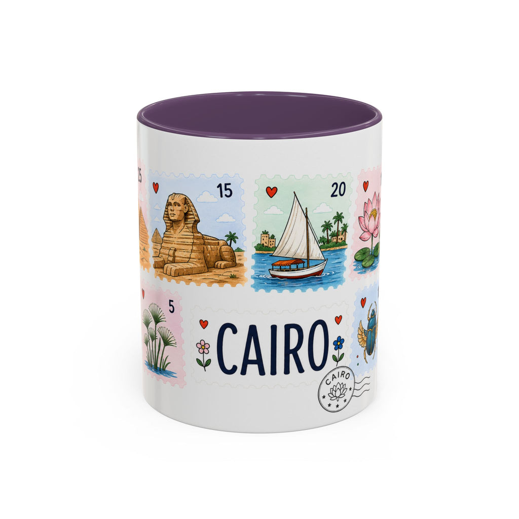 Cairo Coffee Mug | Postage Stamp Collage Mug | Travel Souvenir Accent Cup 11oz 15oz