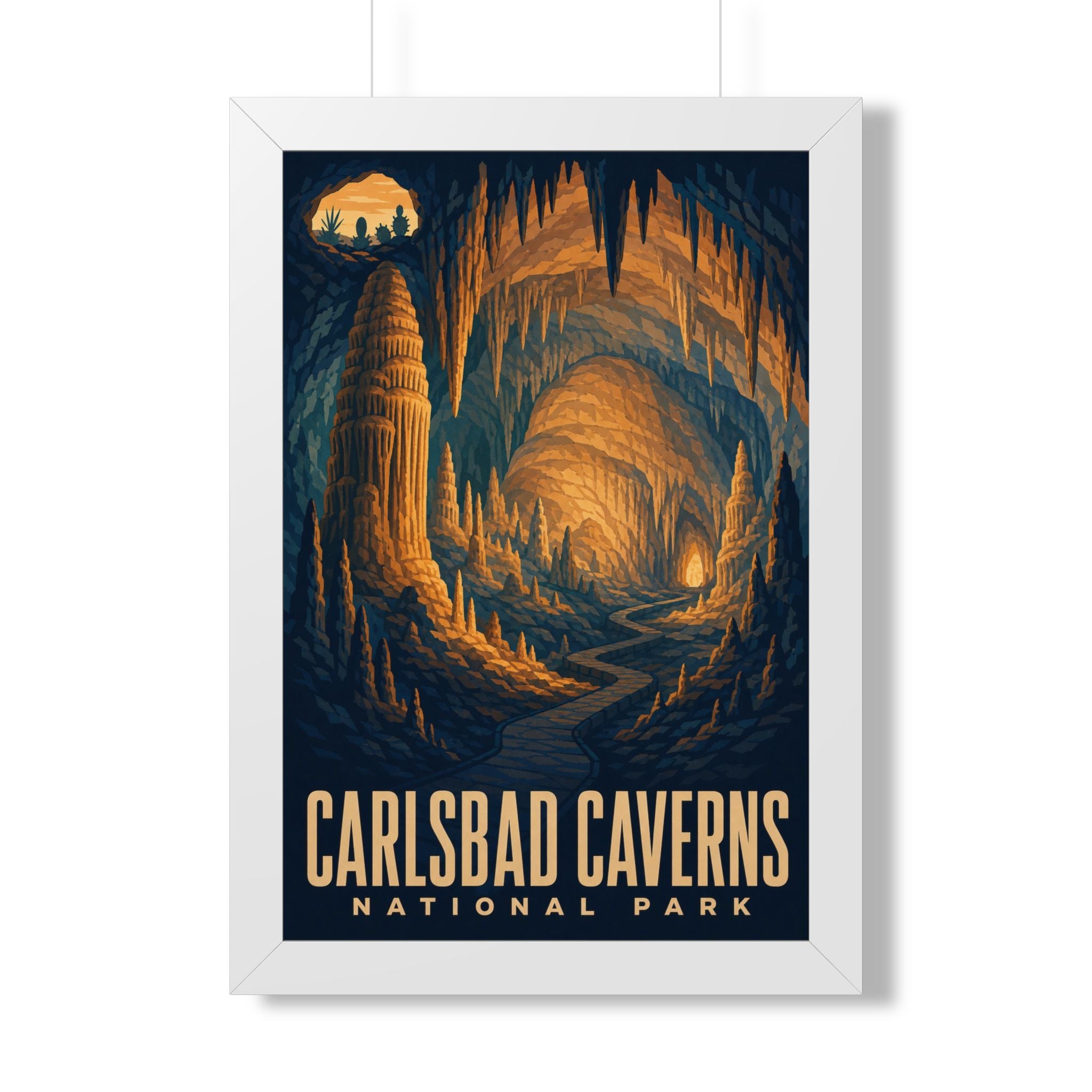 Carlsbad Caverns National Park Framed Poster | Vintage Travel Wall Art | Black Walnut White Frame | 16x24 20x30