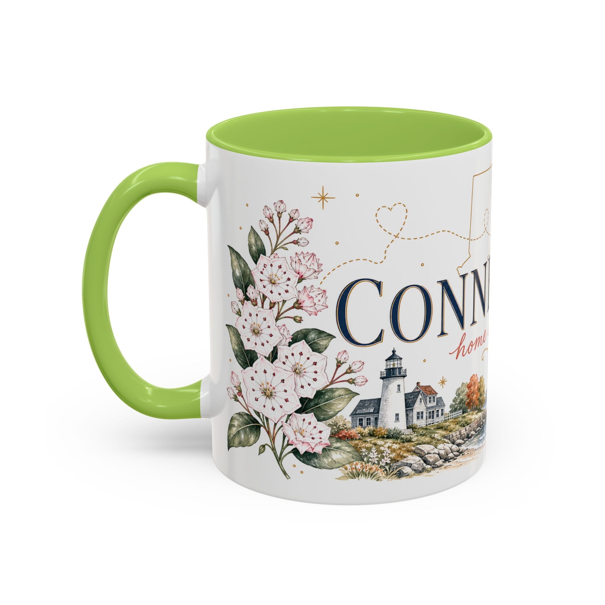 Connecticut State Map Mug | Botanical Accent Coffee Cup (11oz 15oz)