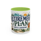 Retirement Plan Coffee And Adventures Mug | Travel Retirement Gift | Accent Color Ceramic 11oz 15oz