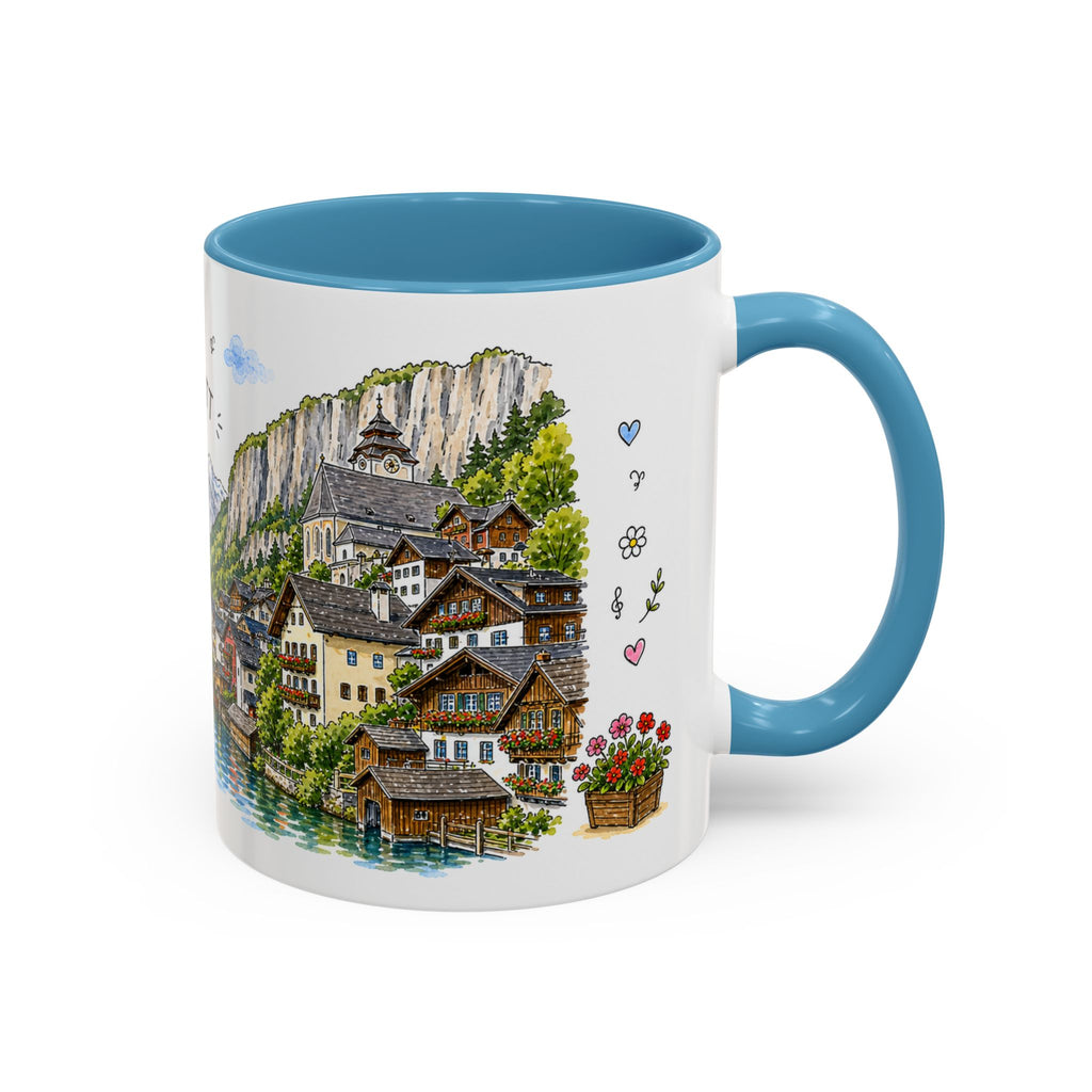 Hallstatt Illustrated Travel Mug | Austria Souvenir Accent Coffee Mug | 11oz 15oz Ceramic Cup