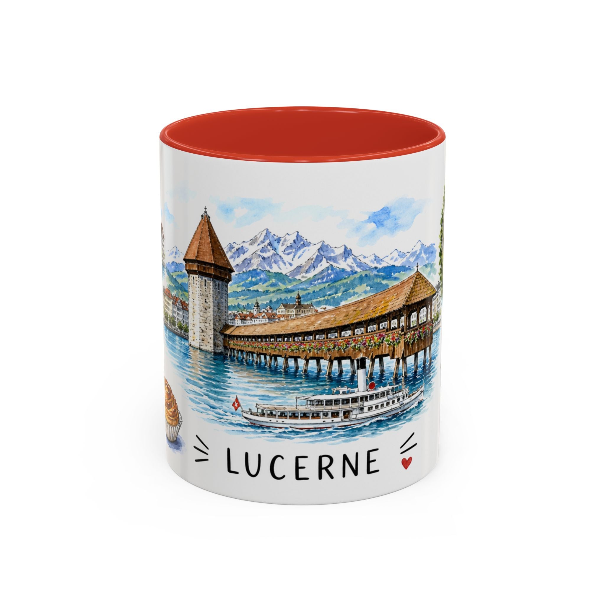 Lucerne Illustrated Travel Mug | City Souvenir Accent Coffee Mug | 11oz 15oz Ceramic Cup