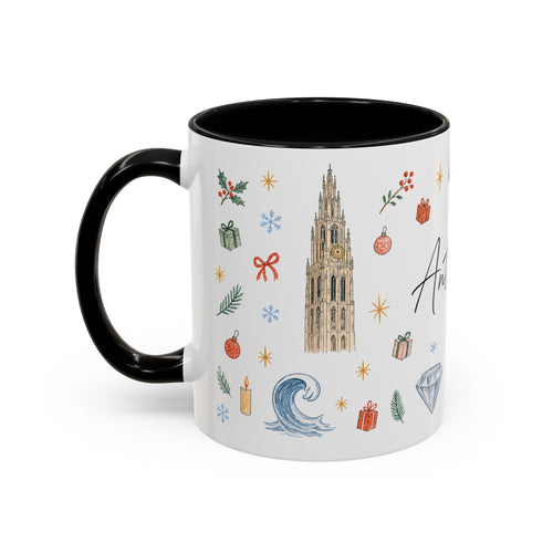 Antwerp Christmas Mug | Watercolor Travel Souvenir | Holiday Gift | Accent Ceramic Coffee Cup 11oz 15oz