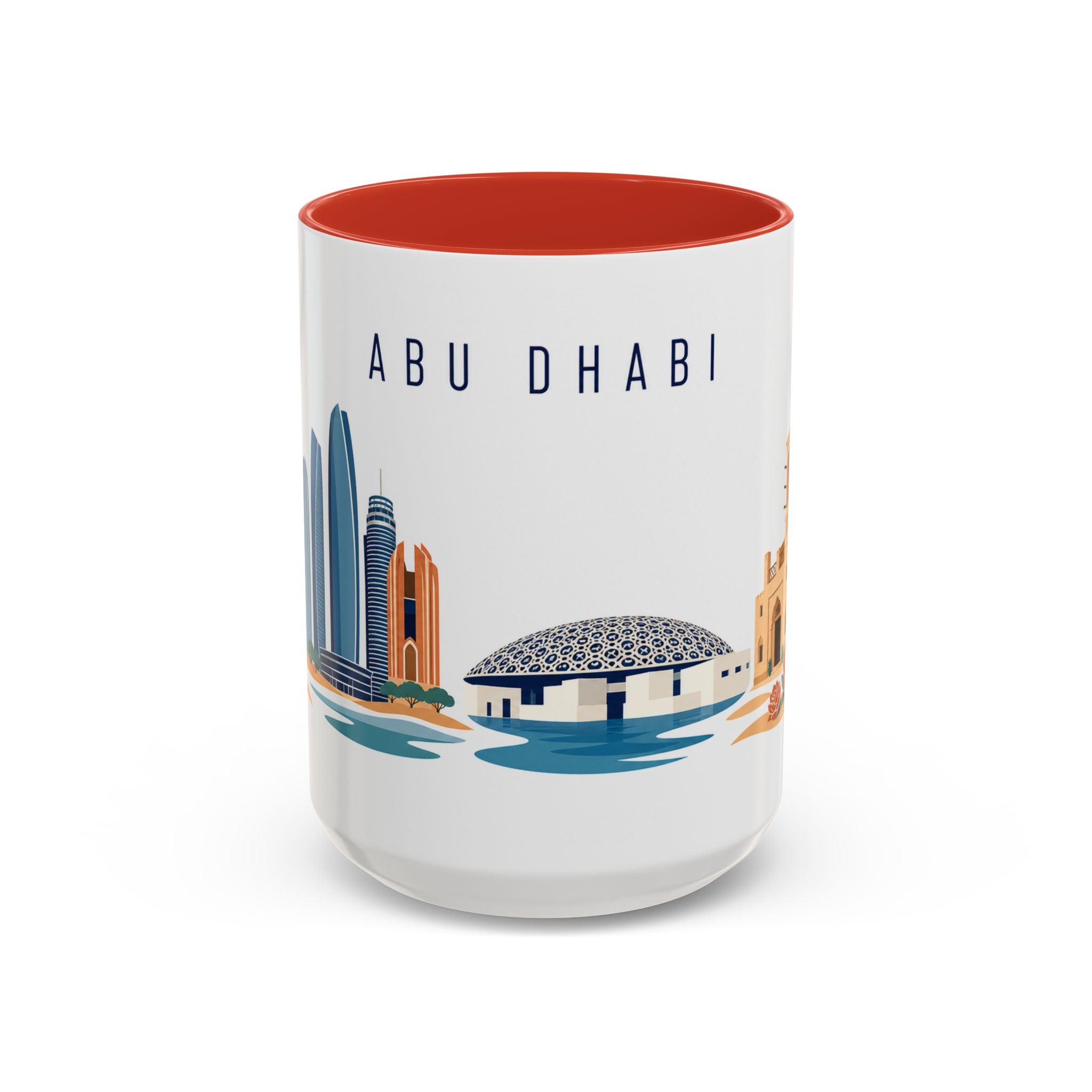 Abu Dhabi Coffee Mug | United Arab Emirates Travel Souvenir | Porcelain Decal City Gift | 11oz 15oz Accent Mug