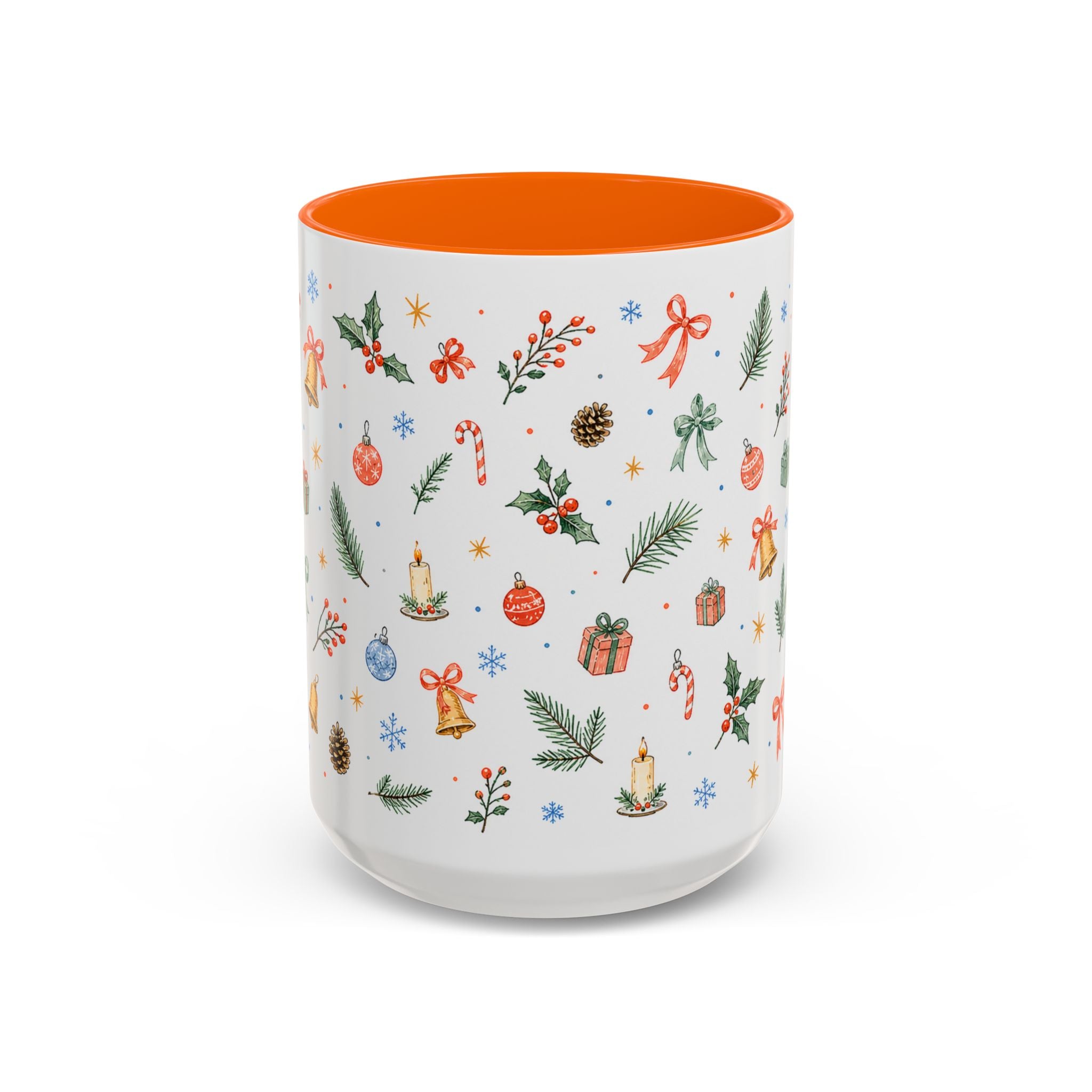 Christmas Bell Mug | Ribbon Gift Watercolor Holiday Cup | Accent Coffee Mug 11oz 15oz