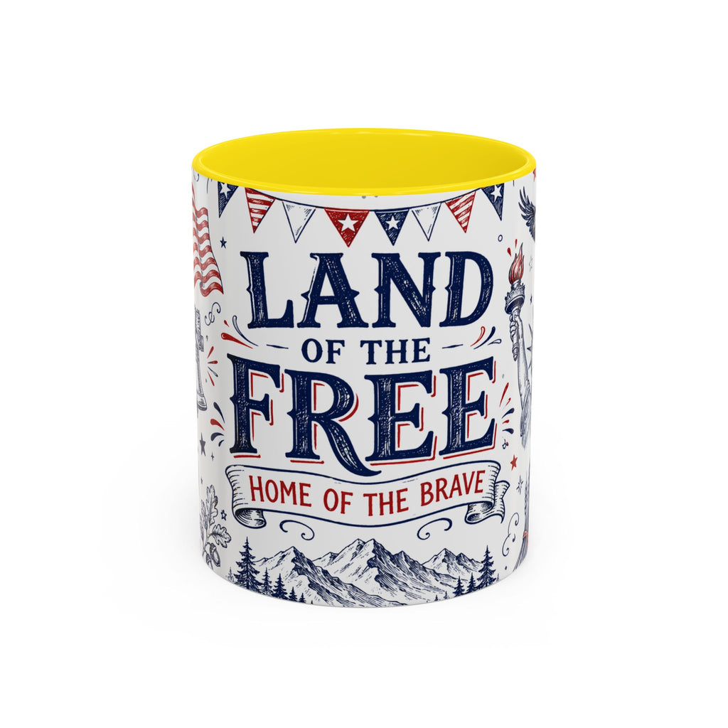 Land of the Free Coffee Mug | Home of the Brave 4th of July Gift | Accent Color Ceramic 11oz 15oz