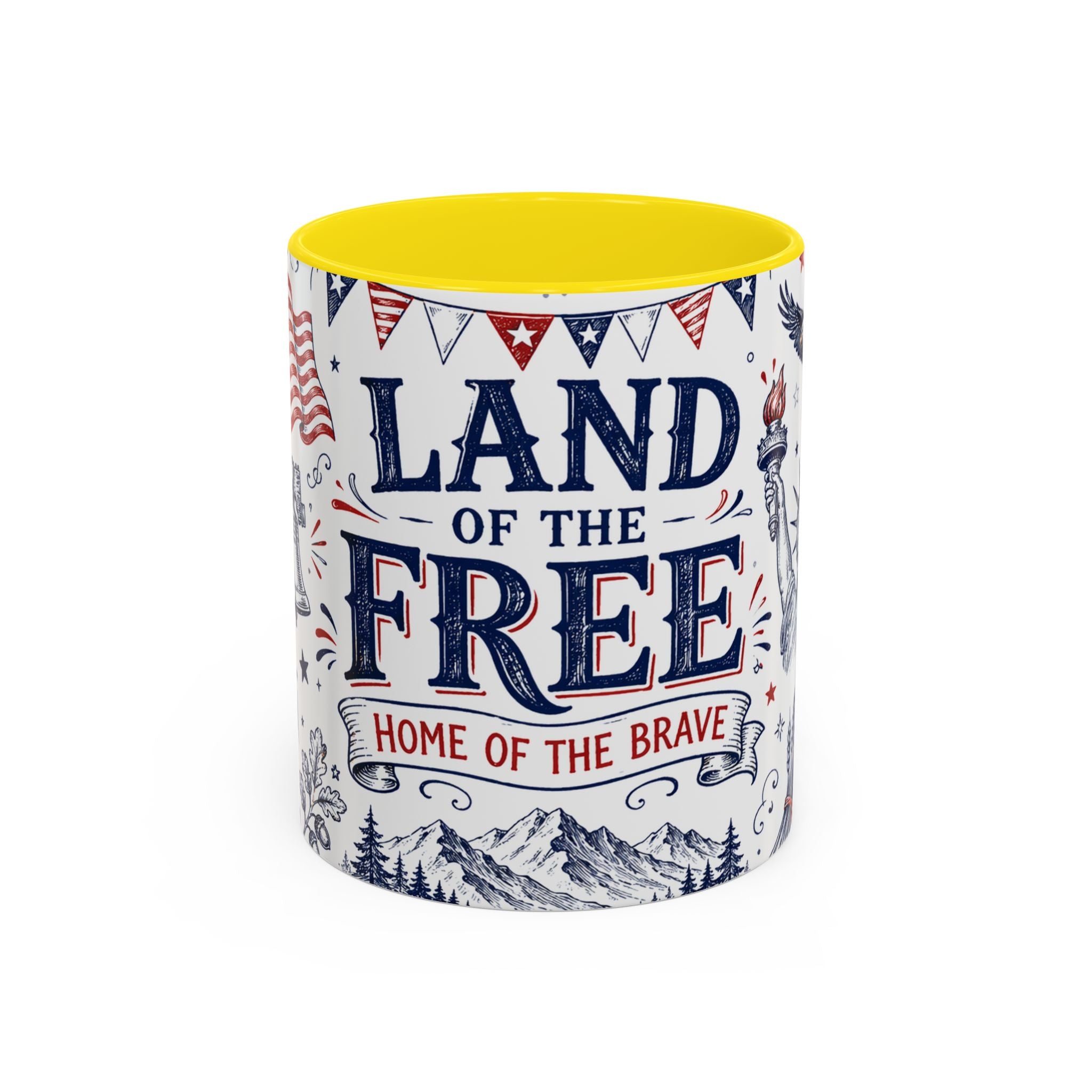 Land of the Free Coffee Mug | Home of the Brave 4th of July Gift | Accent Color Ceramic 11oz 15oz