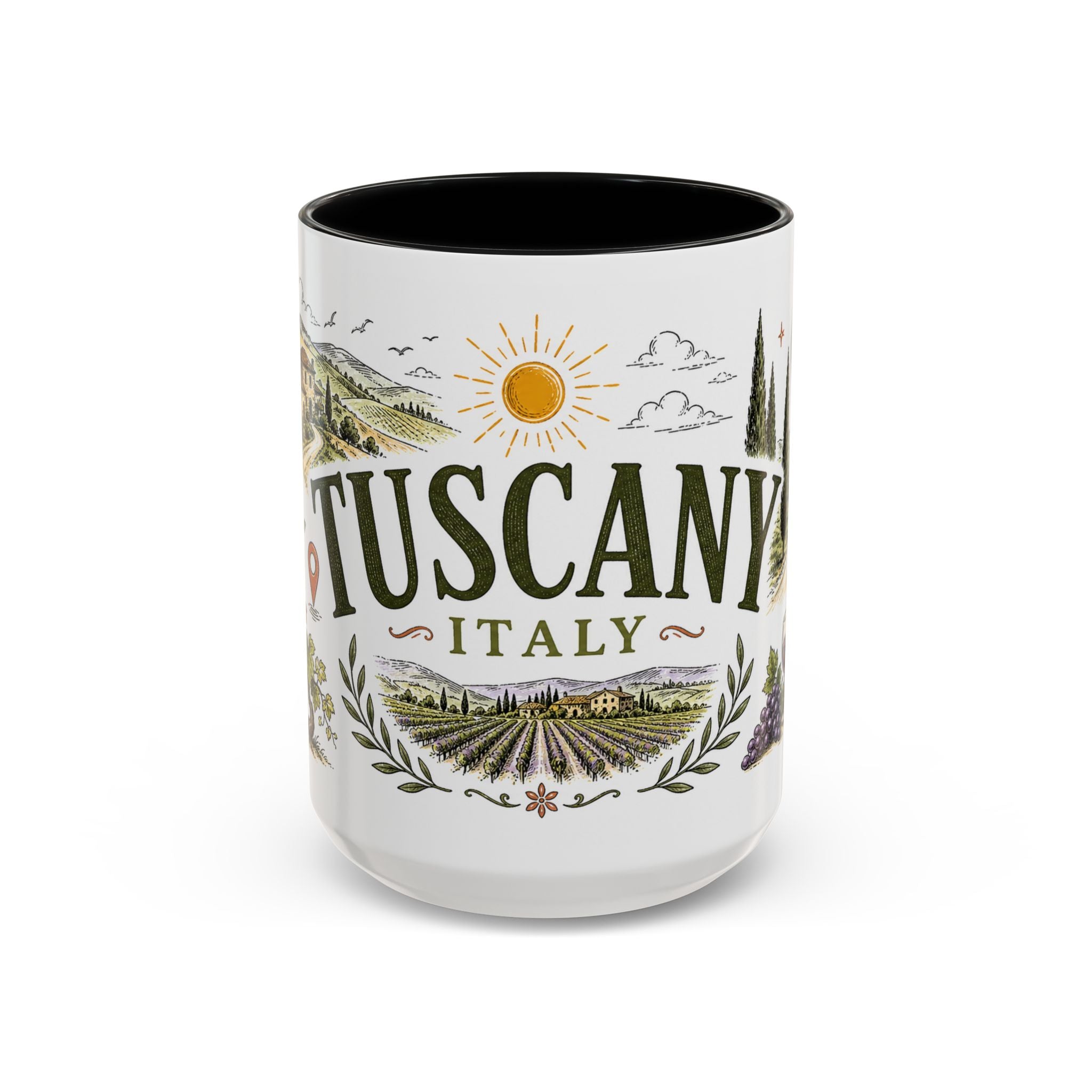 Tuscany Coffee Mug | Travel Destination Souvenir Gift | Accent Color Ceramic 11oz 15oz