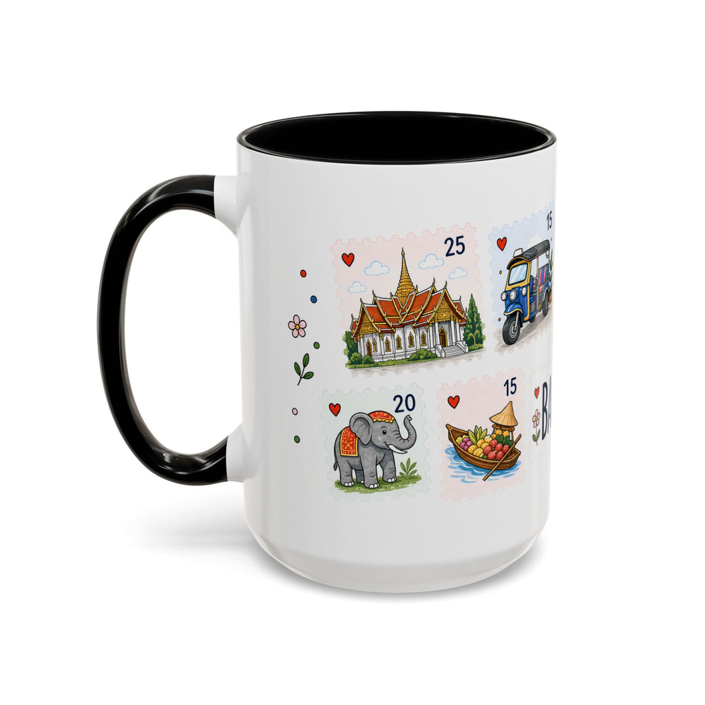 Bangkok Coffee Mug | Postage Stamp Collage Mug | Travel Souvenir Accent Cup 11oz 15oz