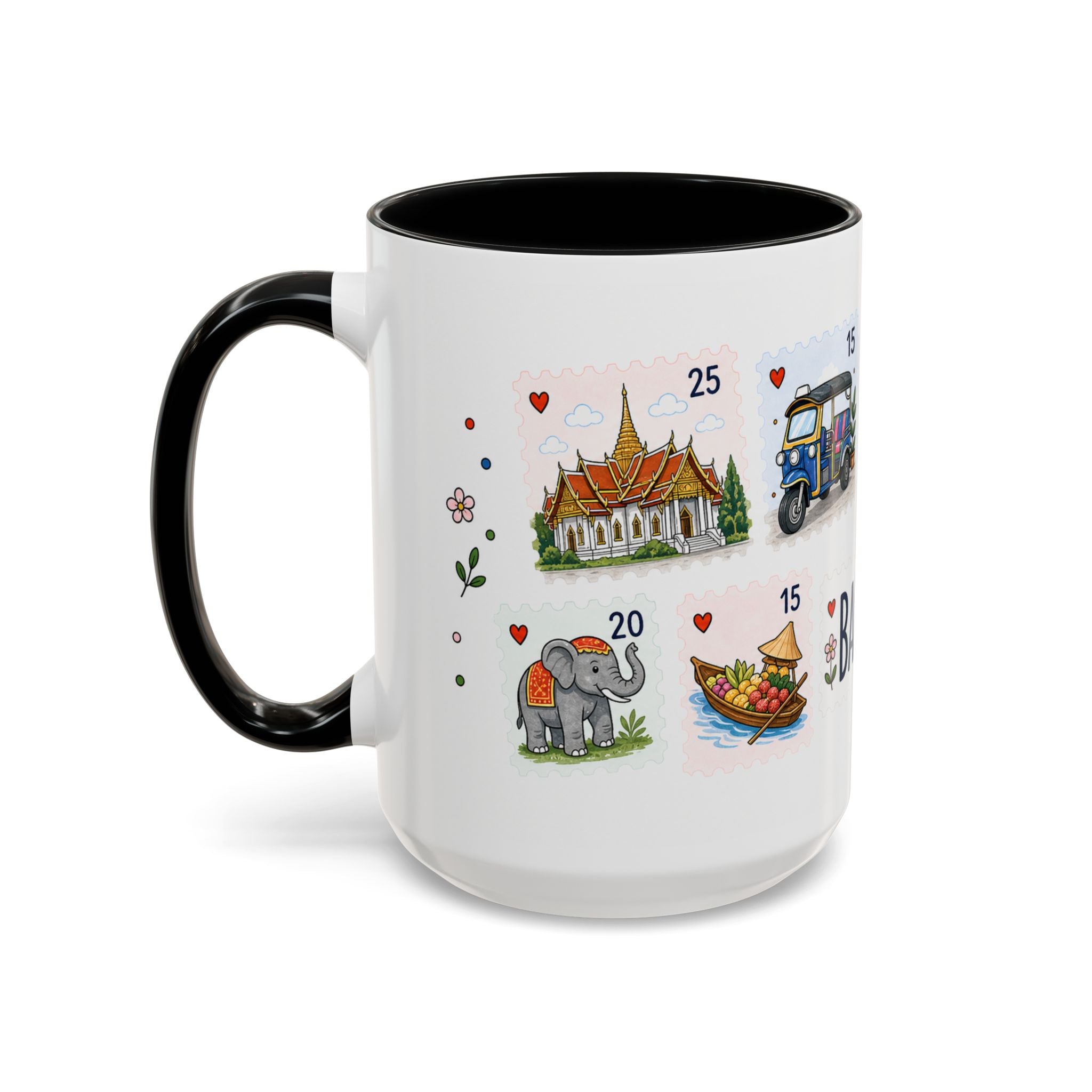 Bangkok Coffee Mug | Postage Stamp Collage Mug | Travel Souvenir Accent Cup 11oz 15oz