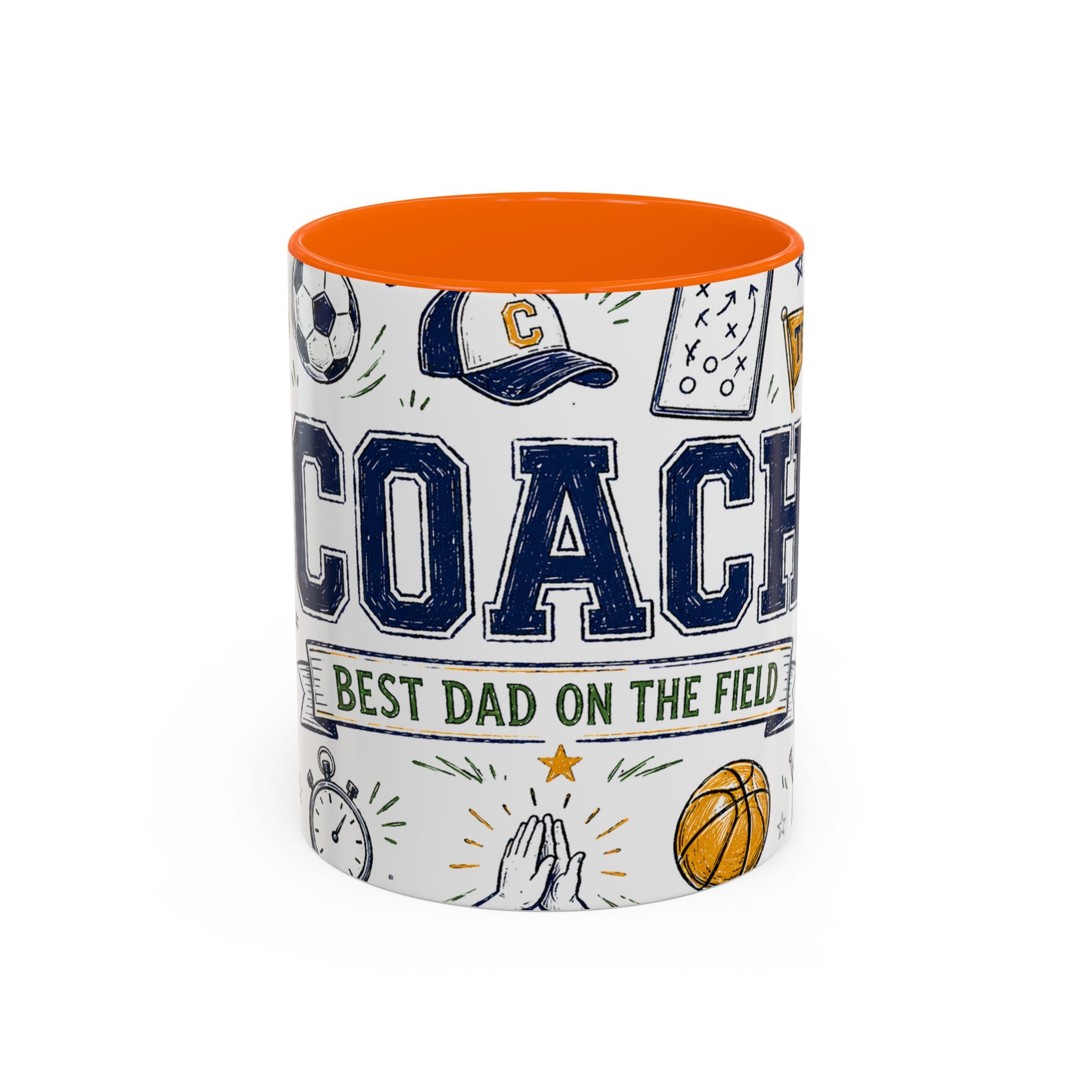 Coach Best Dad On The Field Coffee Mug | Father's Day Gift for Dad | Accent Color Ceramic 11oz 15oz