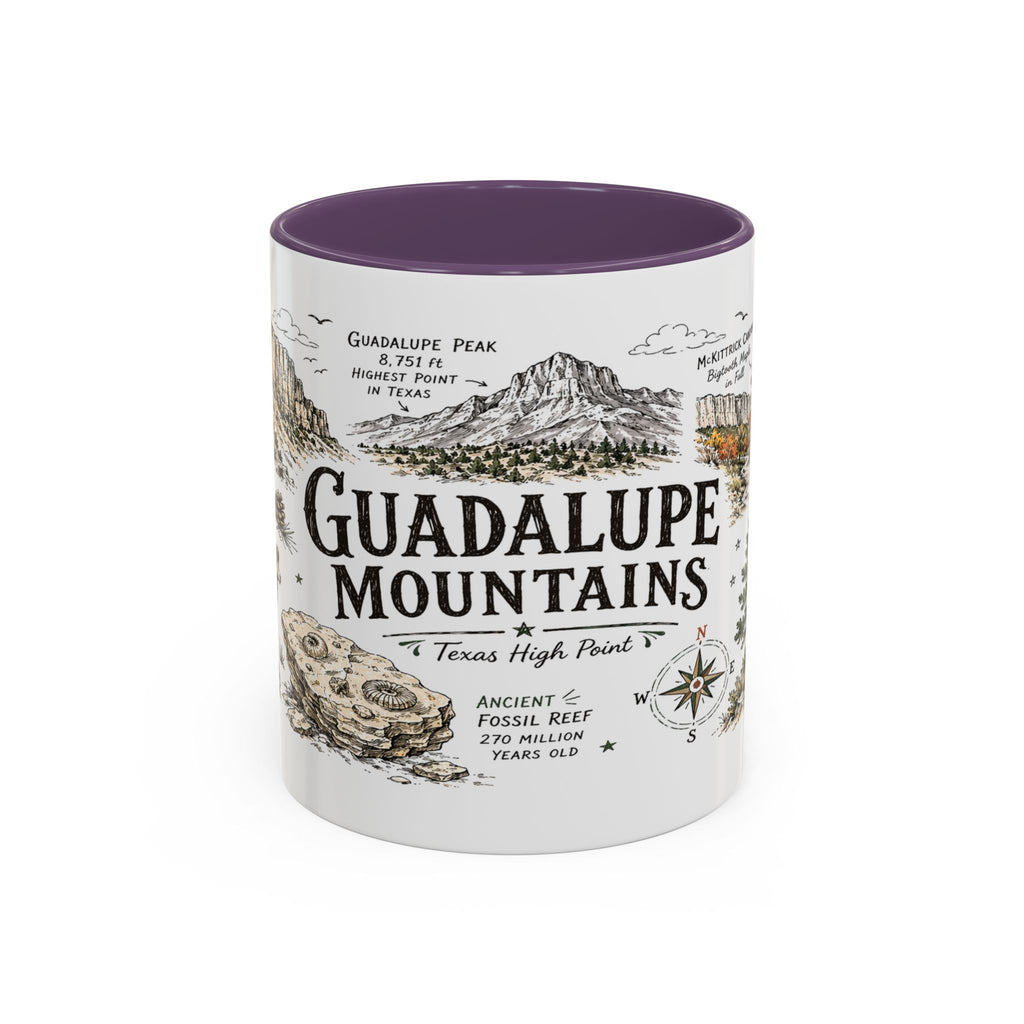 Guadalupe Mountains National Park Coffee Mug | Texas Desert Peaks Hiking Gift | Accent Color Ceramic 11oz 15oz