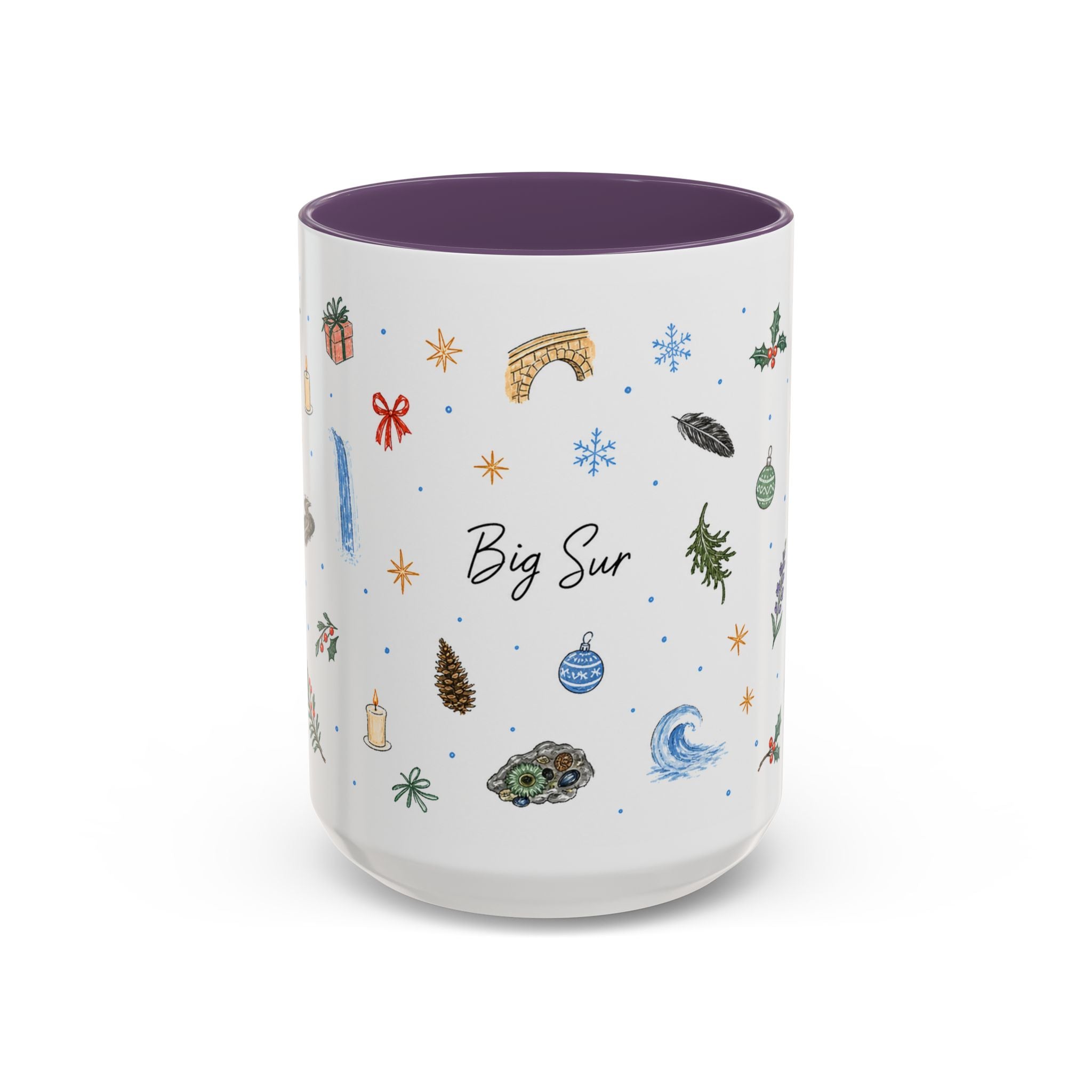 Big Sur Christmas Mug | Watercolor Travel Souvenir | Holiday Gift | Accent Ceramic Coffee Cup 11oz 15oz