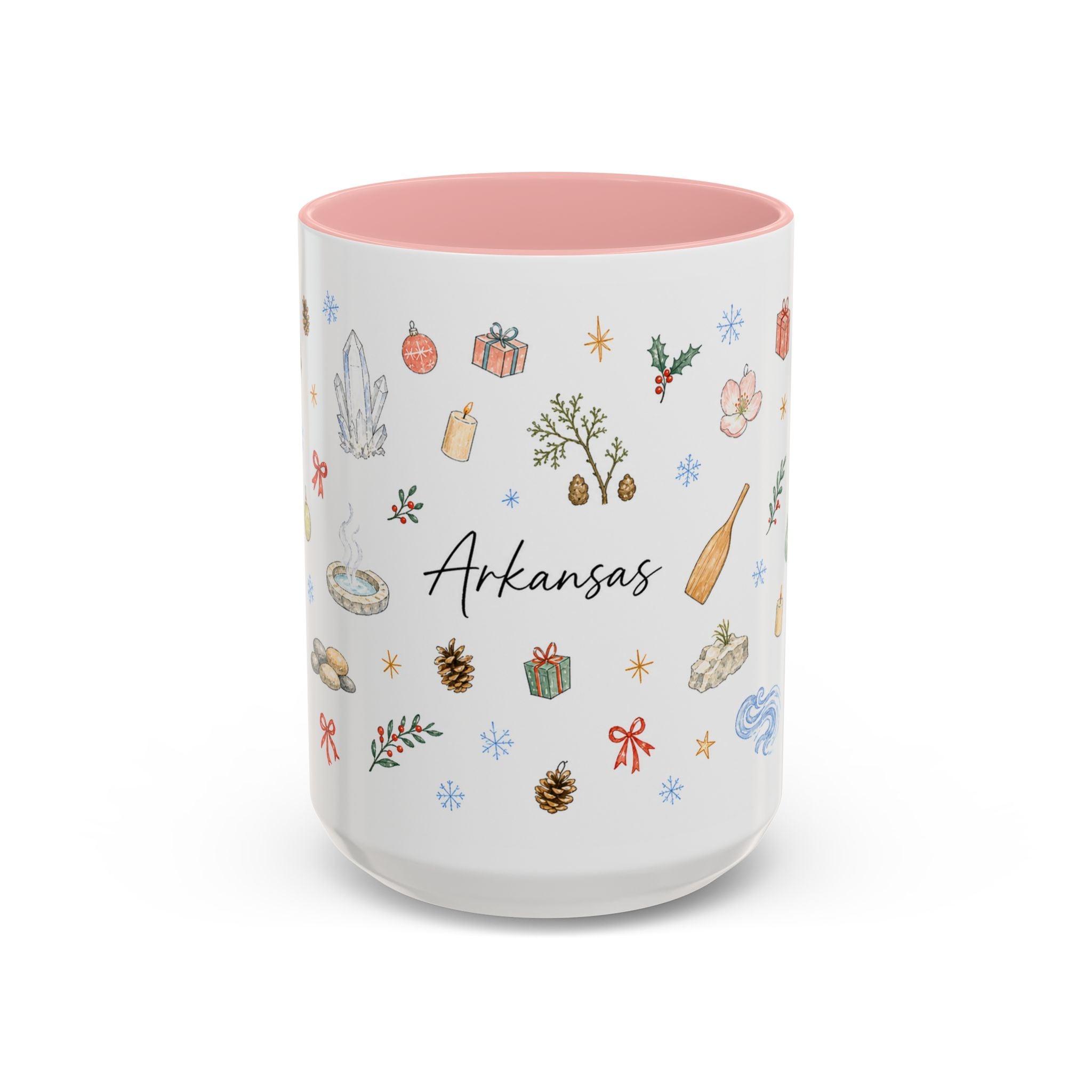 Arkansas Christmas Mug | Watercolor Travel Souvenir | Holiday Gift | Accent Ceramic Coffee Cup 11oz 15oz