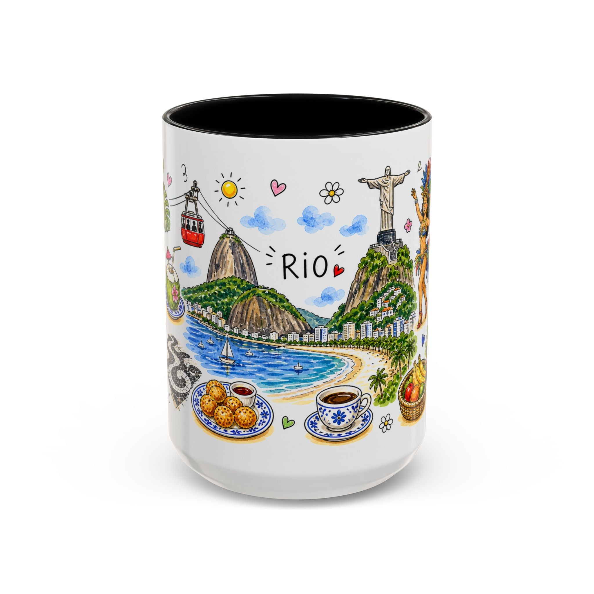 Rio de Janeiro Illustrated Travel Mug | City Souvenir Accent Coffee Mug | 11oz 15oz Ceramic Cup