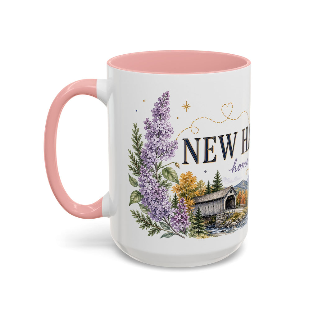 New Hampshire State Map Mug | Botanical Accents, Mountain Landscape Coffee Cup