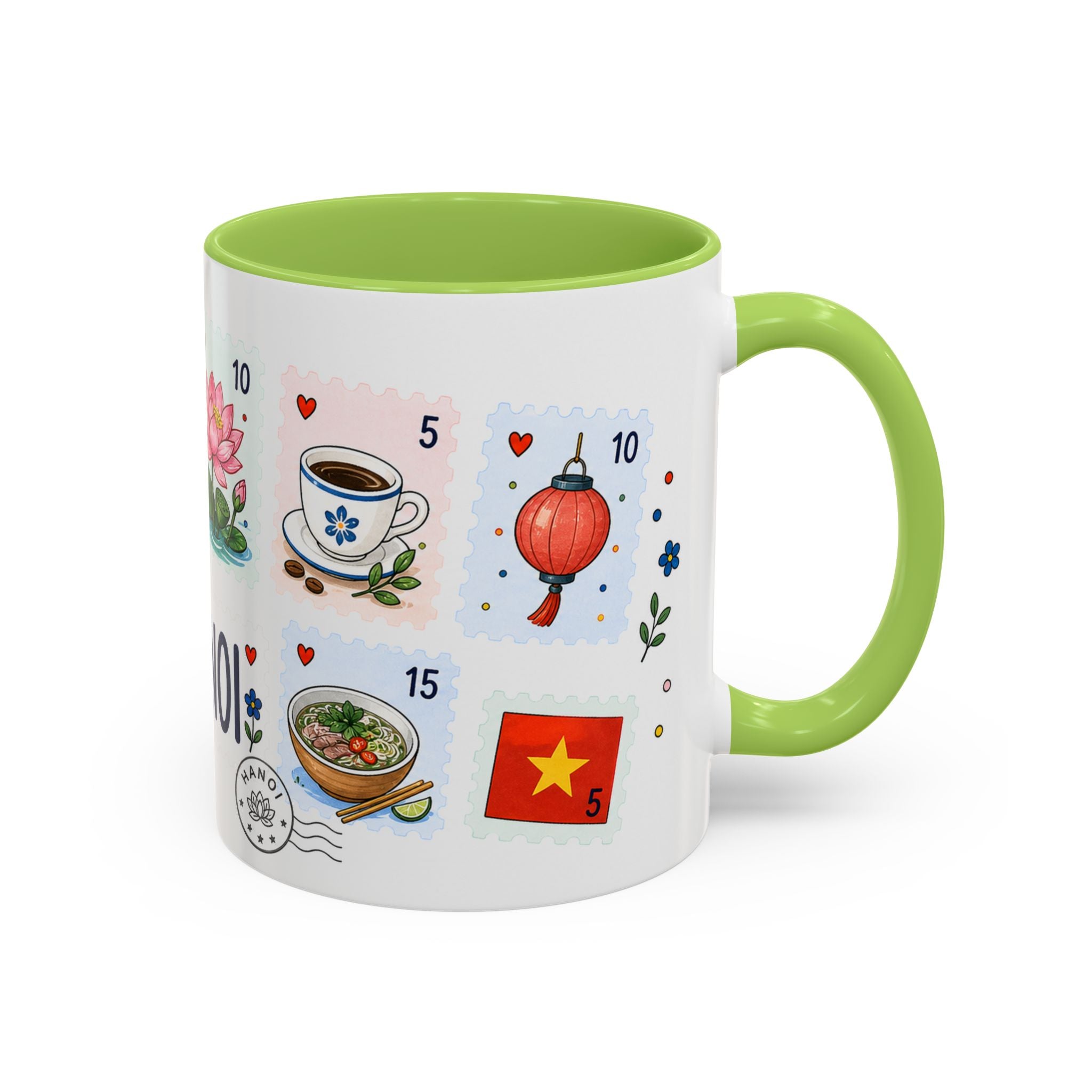 Hanoi Coffee Mug | Postage Stamp Collage Mug | Travel Souvenir Accent Cup 11oz 15oz