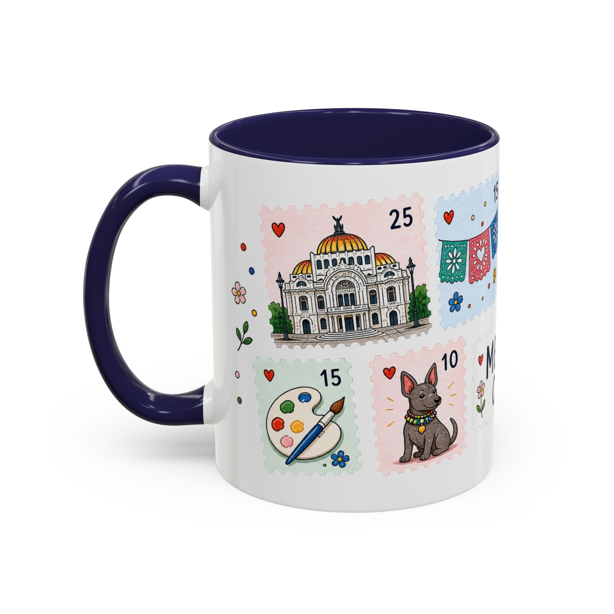 Mexico City Coffee Mug | Postage Stamp Collage Mug | Travel Souvenir Accent Cup 11oz 15oz