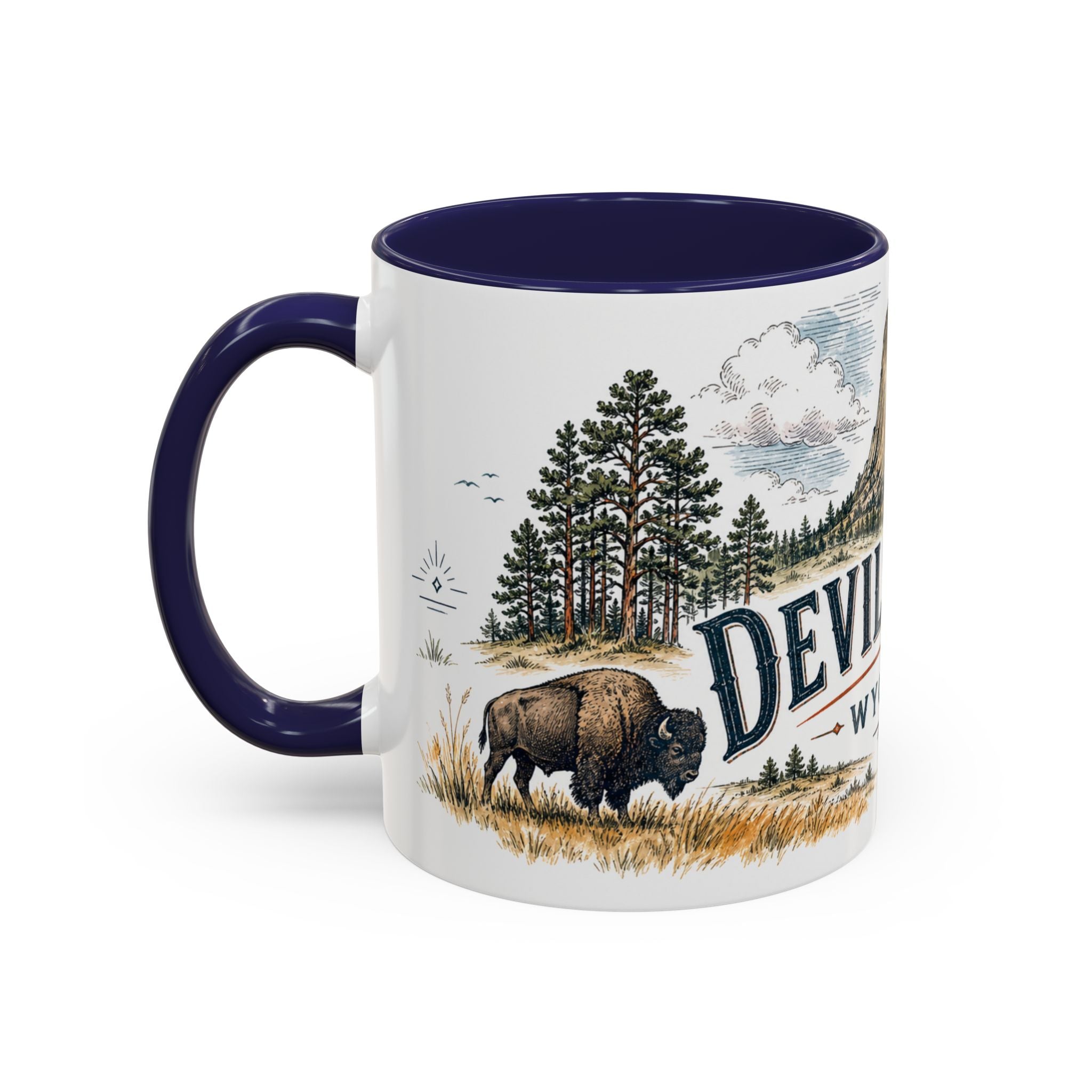 Devils Tower Mug, Wyoming Travel Souvenir, Bucket List Gift, Accent Ceramic Coffee Mug 11oz 15oz