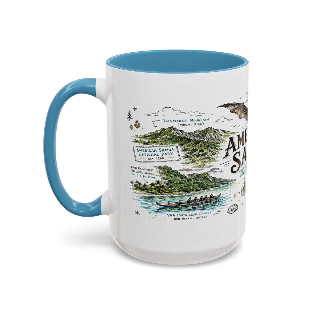 American Samoa National Park Coffee Mug | Pacific Island Rainforest Reef Gift | Accent Color Ceramic 11oz 15oz