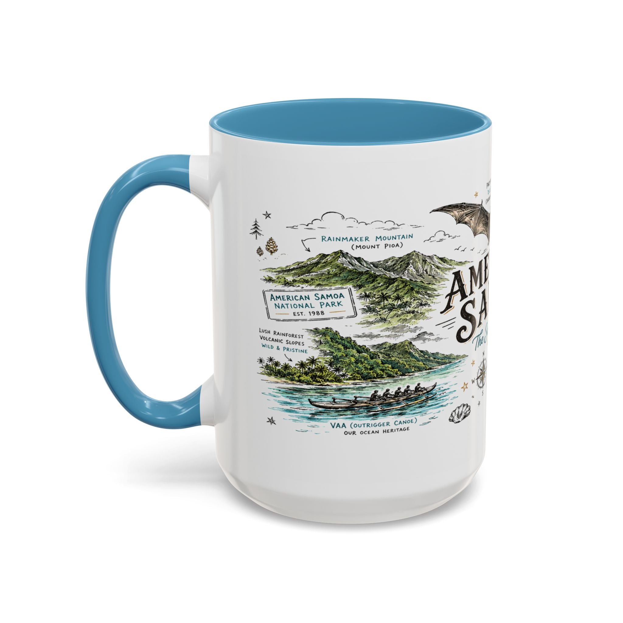 American Samoa National Park Coffee Mug | Pacific Island Rainforest Reef Gift | Accent Color Ceramic 11oz 15oz