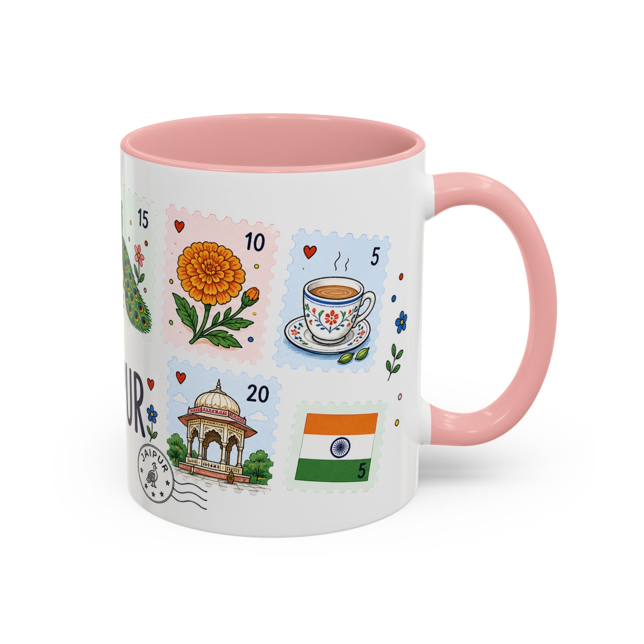 Jaipur Coffee Mug | Postage Stamp Collage Mug | Travel Souvenir Accent Cup 11oz 15oz